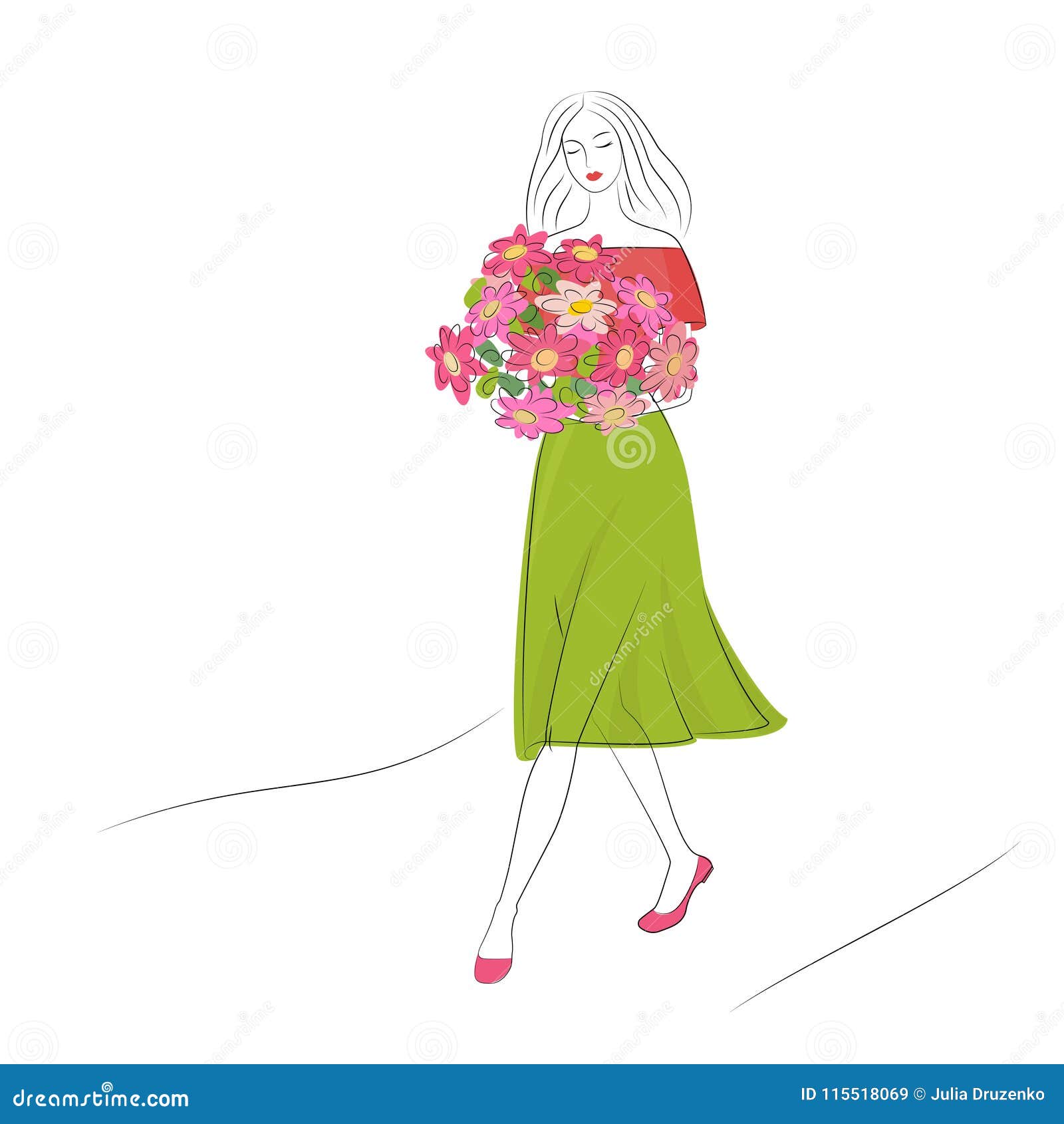 green dress pink flowers
