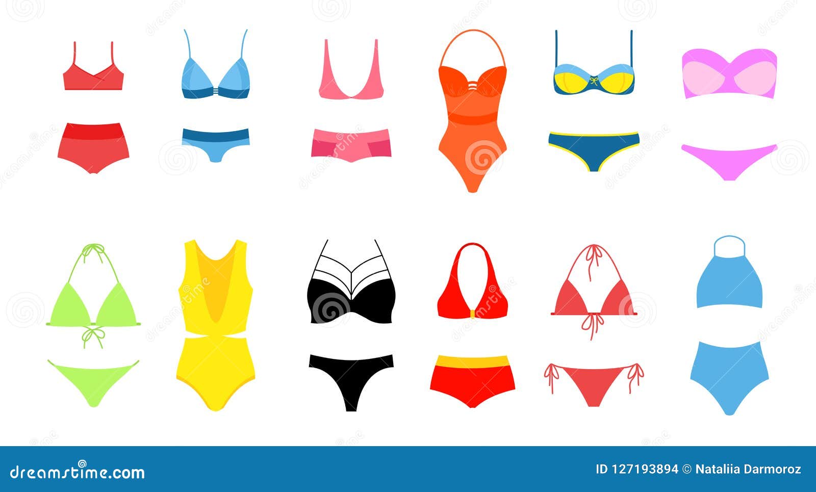 Vector Illustration of Women S Bikini Set, Collection of Bright Colors ...