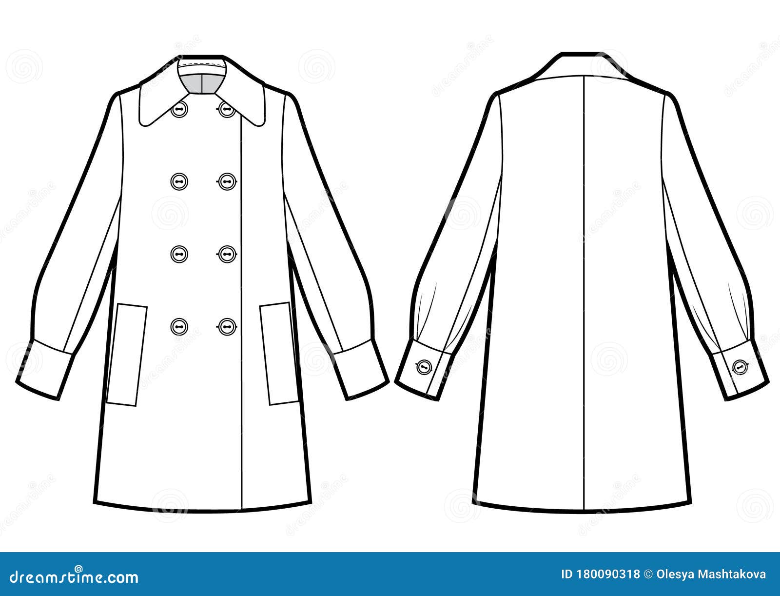 Vector Illustration of Women`s Coat. Front and Back Stock Illustration ...