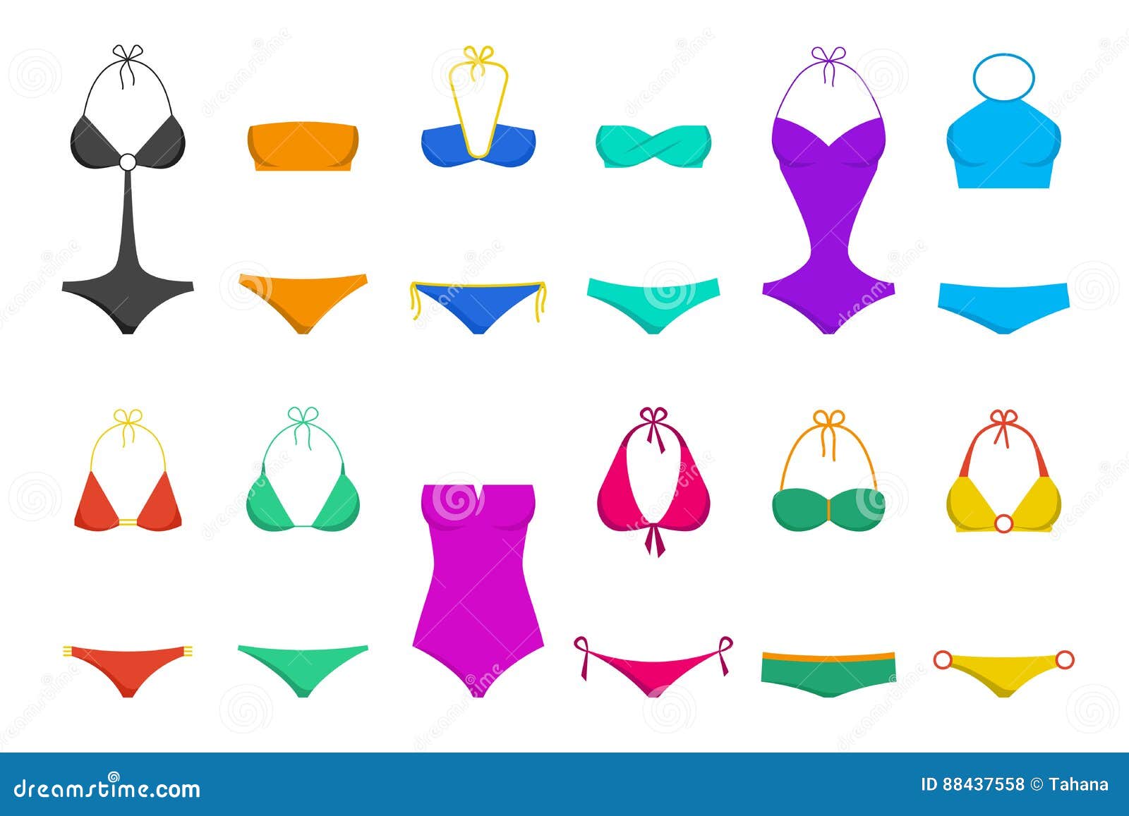 Vector Illustration of Women`s Colorful Swimsuit Design Set. Fashion ...