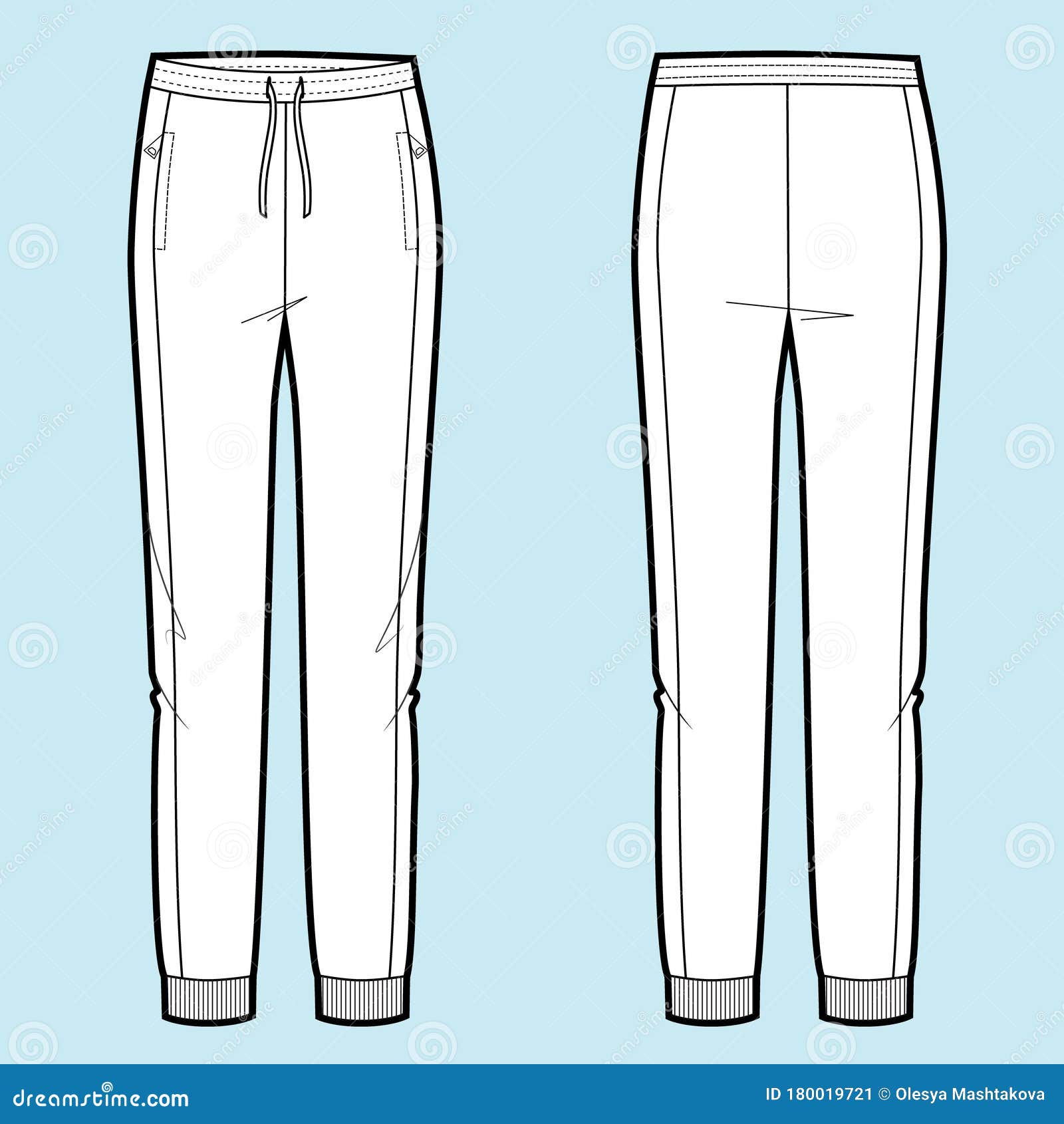Vector Illustration of Women`s Joggers Pants. Front and Back Stock ...