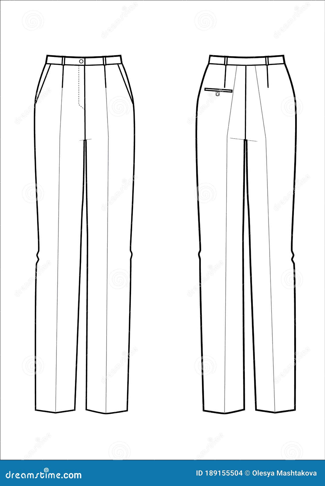 Vector Illustration of Women`s Pants. Front and Back Views Stock ...