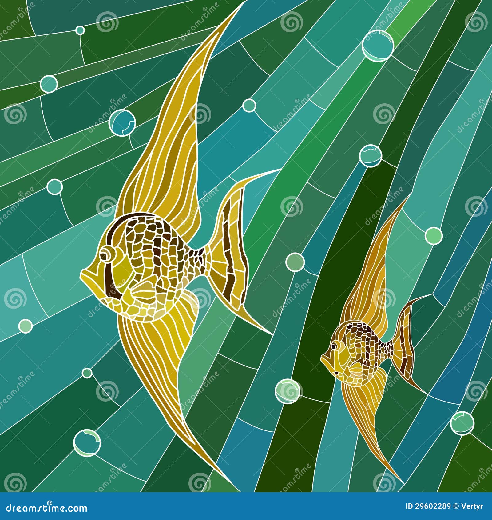 Download Vector Illustration Of Yellow Fish In Green. Stock Vector - Illustration of ornament, square ...