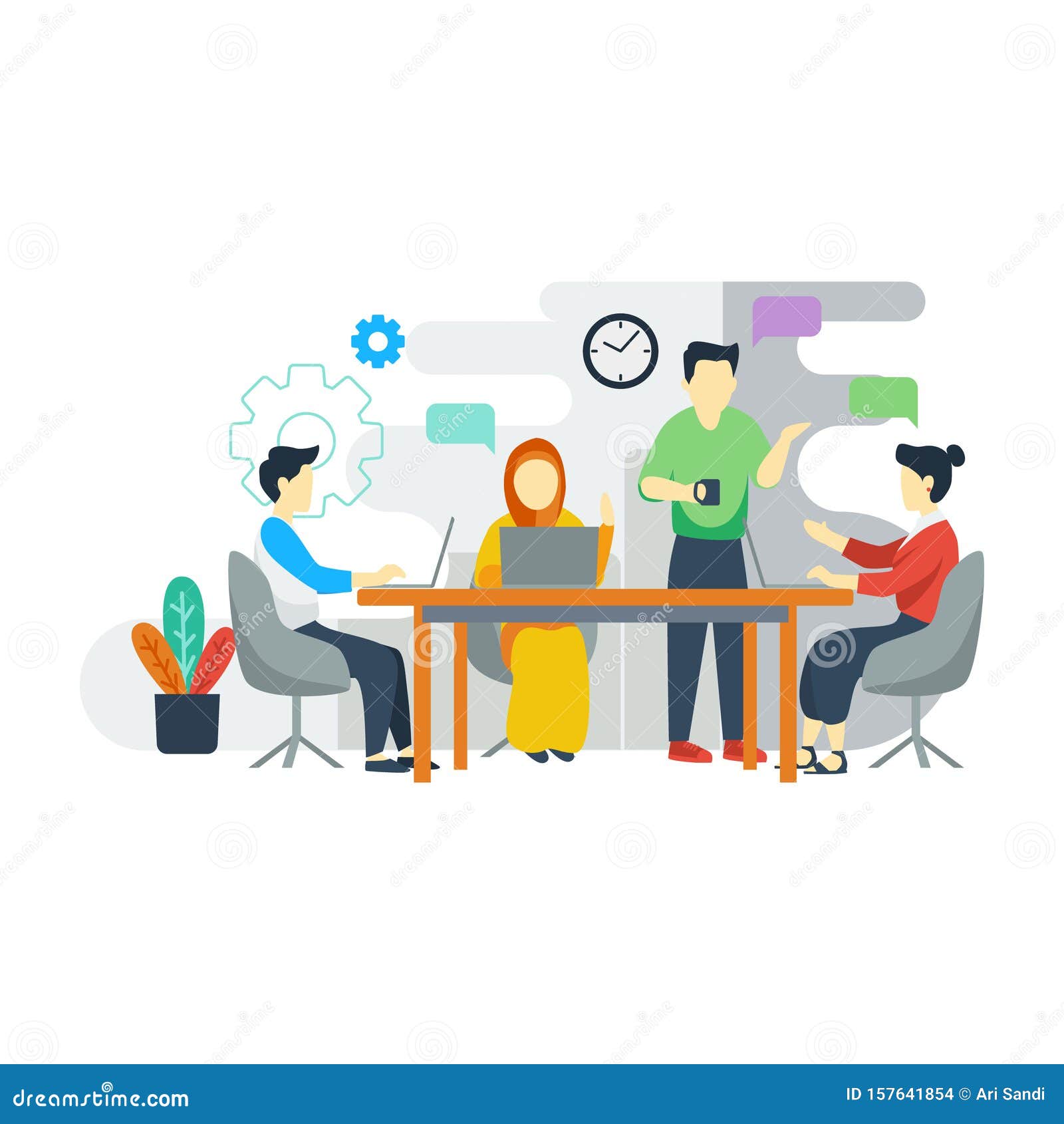 Young Business Group in Discussion in Their Office. Stock Vector