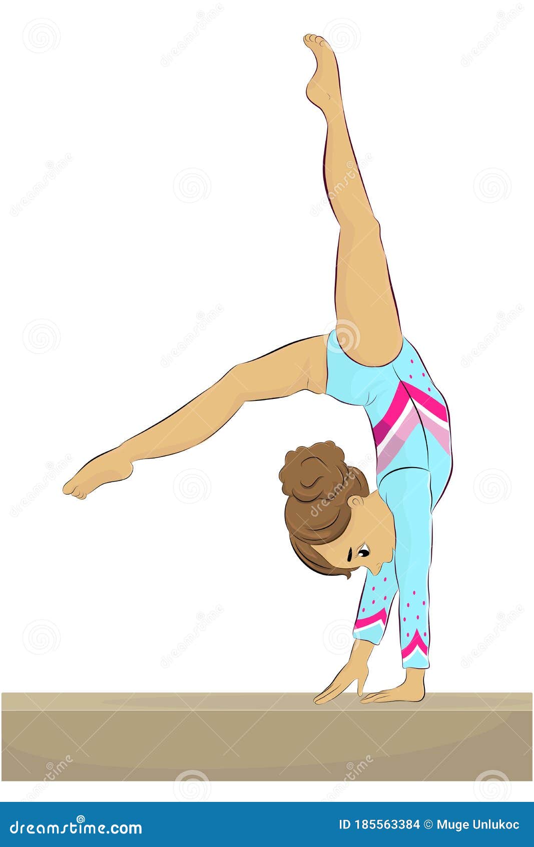 Vector Illustration of a Young Female Gymnast Performing on Balance Beam,  Back Walkover Stock Vector - Illustration of handstand, energy: 185563384