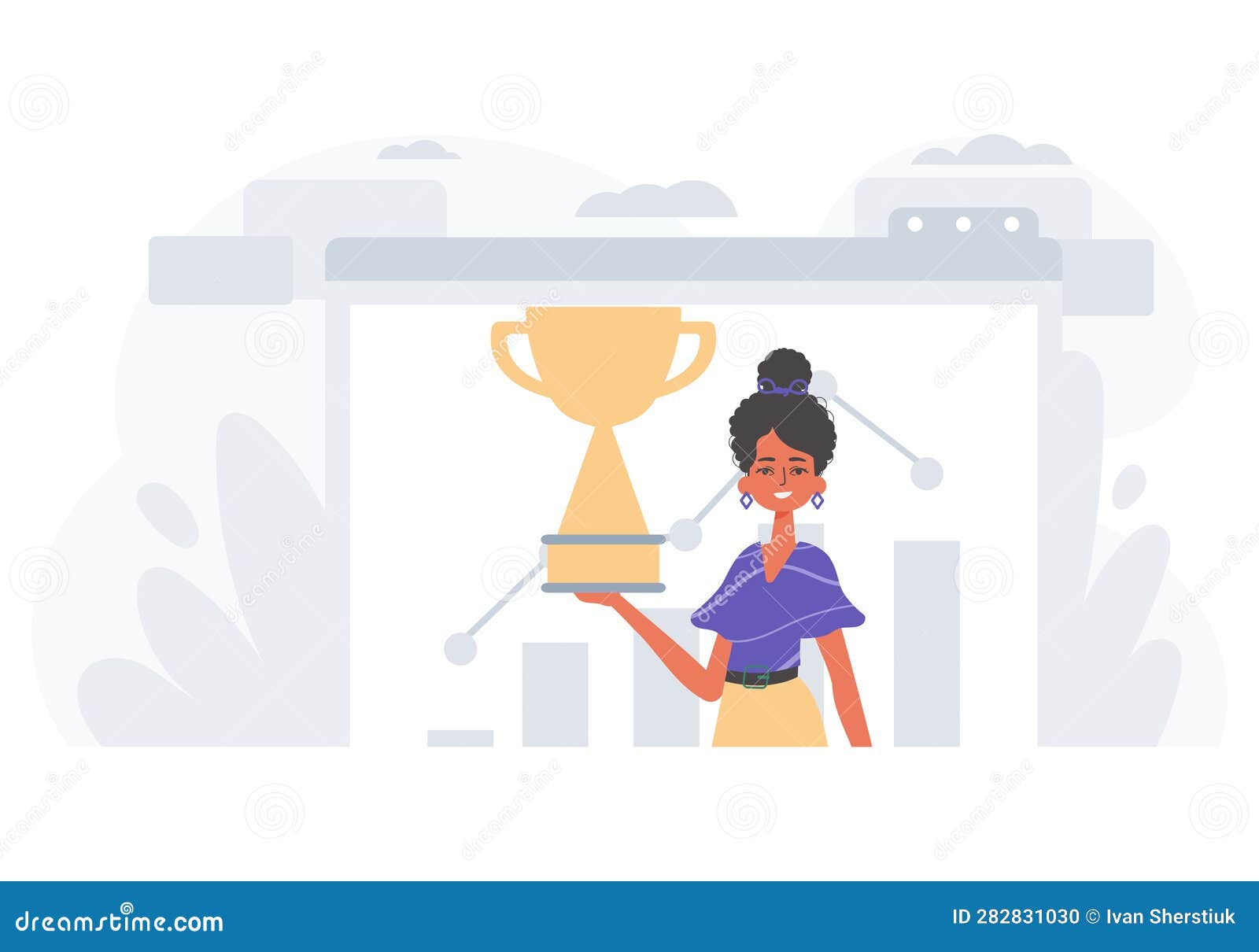 the daughter holds the achiever 's cup in his handwrite . achiever concept. trendy style,  