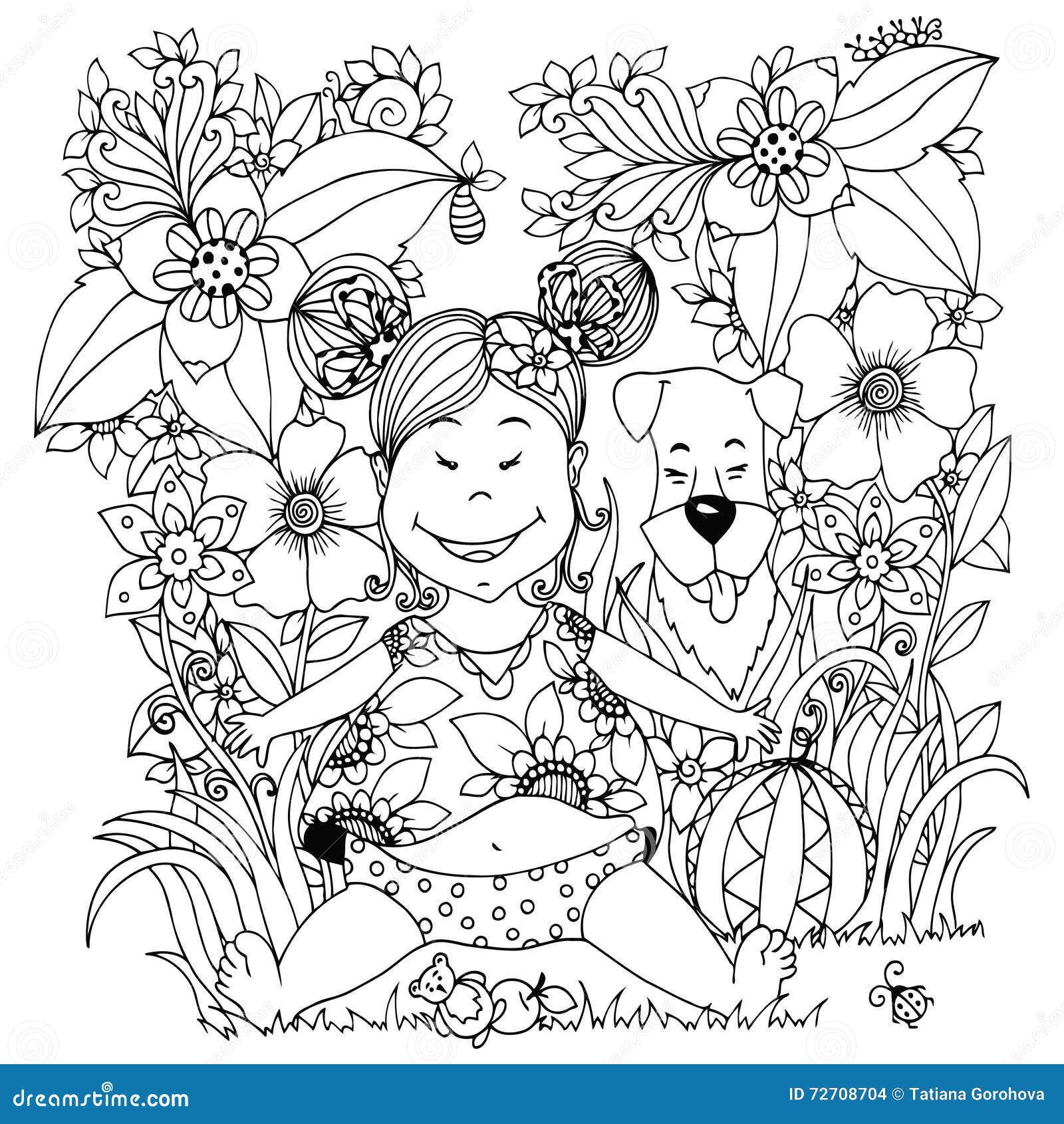 Portrait of a Girl Angel Decorated Floral Elements. PDF -   Animal  coloring pages, Angel coloring pages, Coloring book art