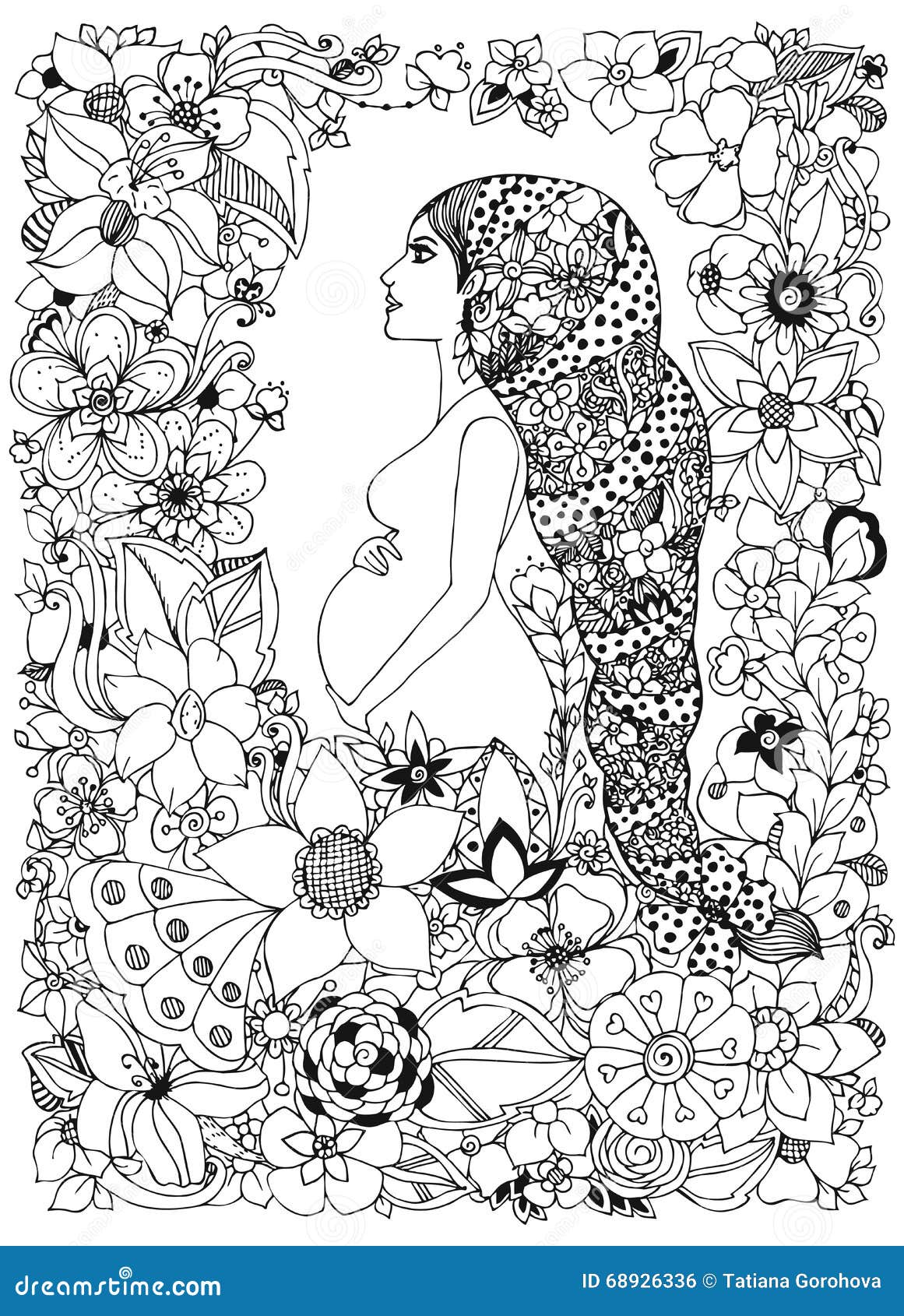 Download Vector Illustration Zentangl Pregnant Woman In A Flower ...