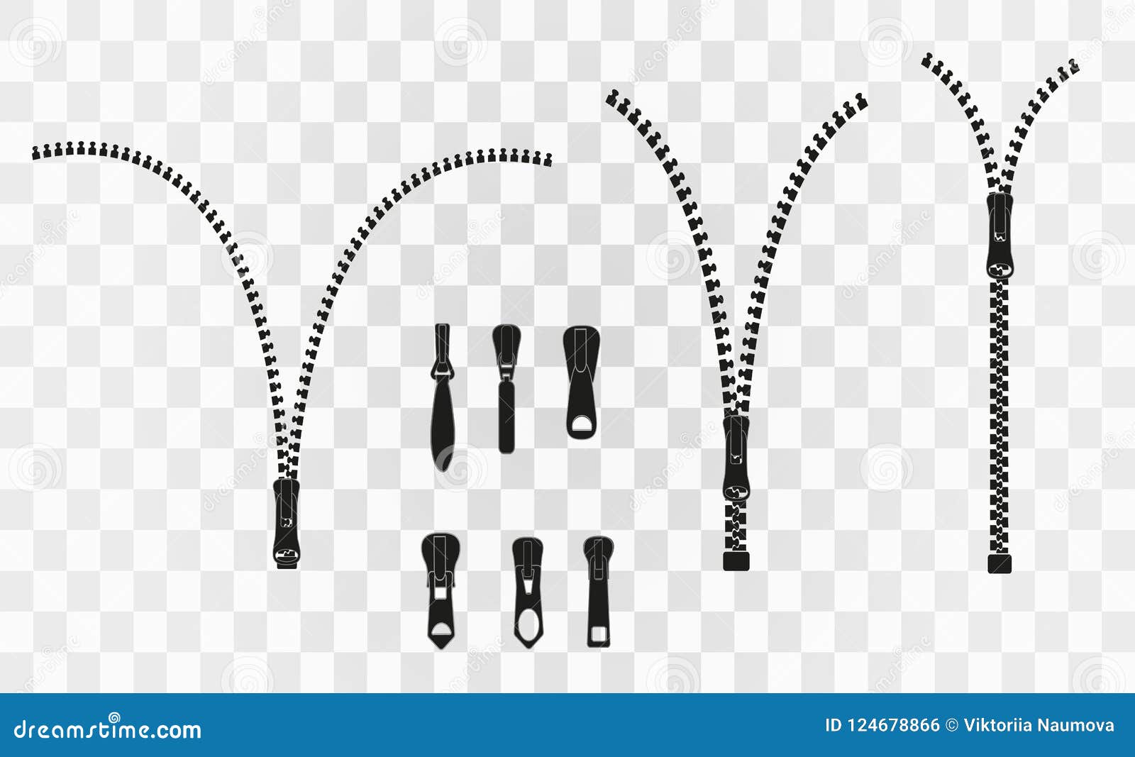 Vector Illustration. Zippered Lock and Unlock. Zipper Buttoned. Closed