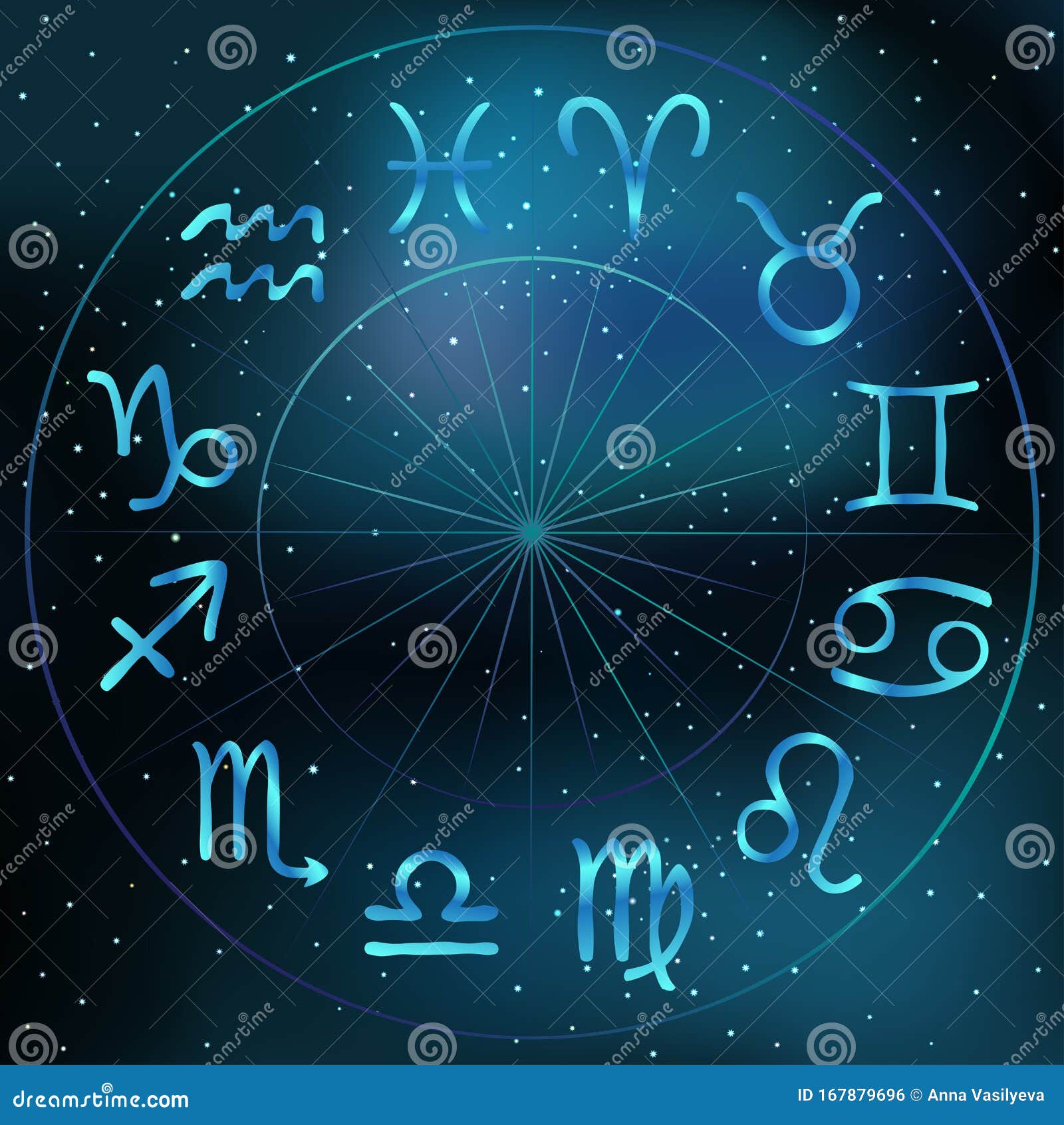 Vector Illustration of Zodiac Circle on Cosmic Background with Stars ...