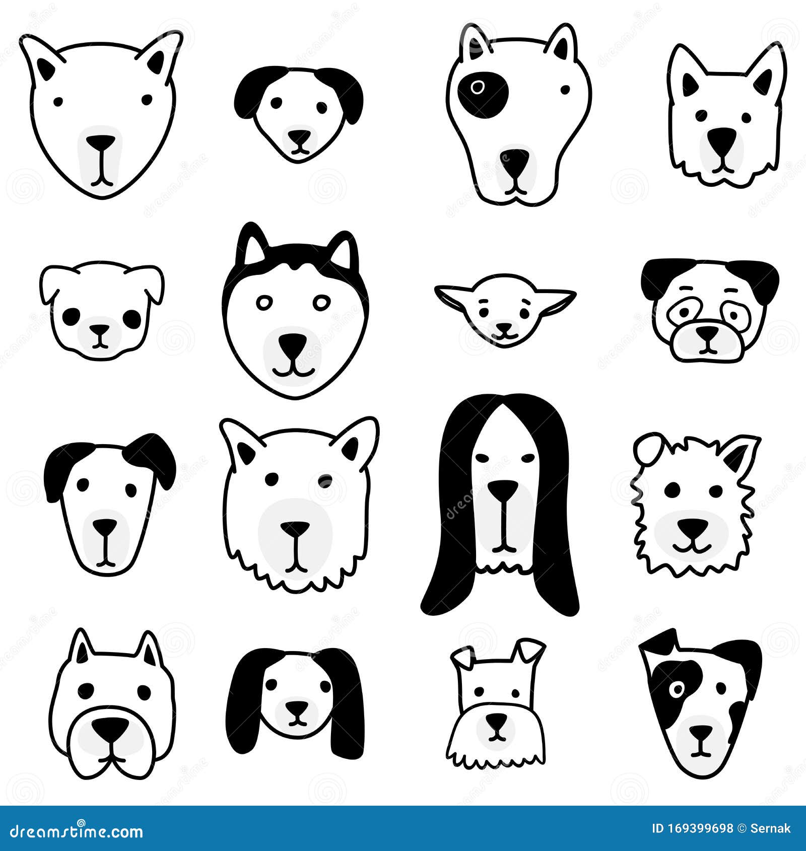 Vector Cute Dog Face Cartoon Set Stock Vector - Illustration of series,  bear: 169399698