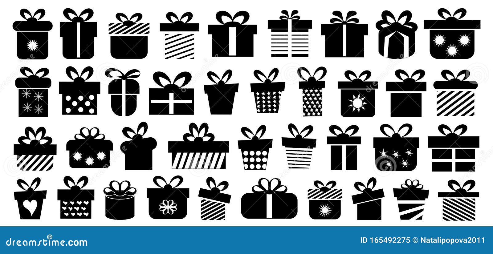 Vector Illustrations of Gifts Silhouette Set Stock Vector - Illustration of ribbon, christmas 