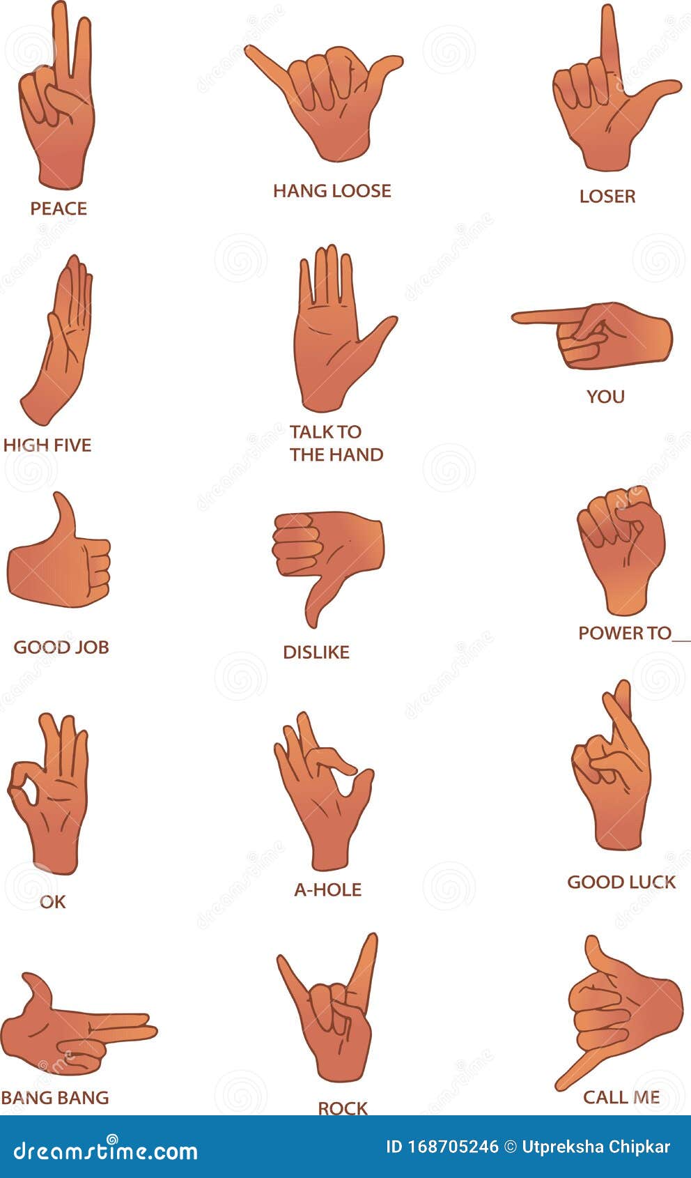 Vector Hand Gestures with Meanings Stock Vector - Illustration of flat ...