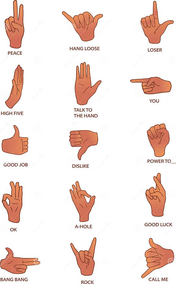 Vector Hand Gestures with Meanings Stock Vector - Illustration of flat ...