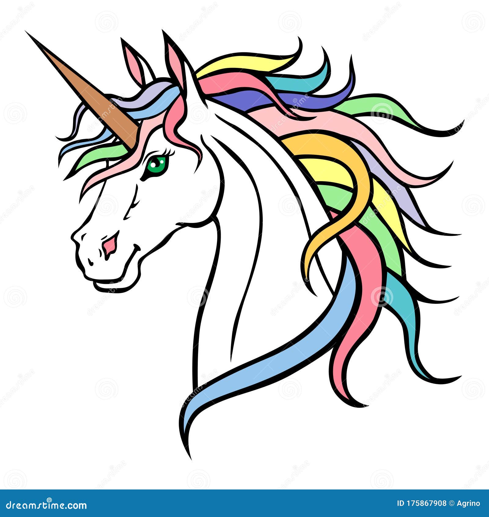 Unicorn Portrait with Rainbows Mane Stock Vector - Illustration of ...