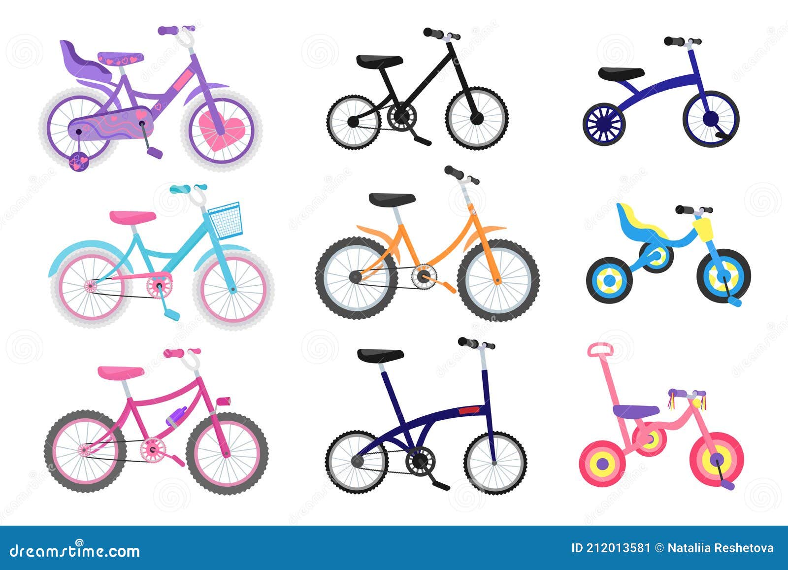 Vector Ilustración Conjunto De Bicicletas Bicicletas Ruedas Tipo De  Transporte. Estilo De Dibujos Animados. Ilustración del Vector -  Ilustración de bicicleta, paseo: 212013581