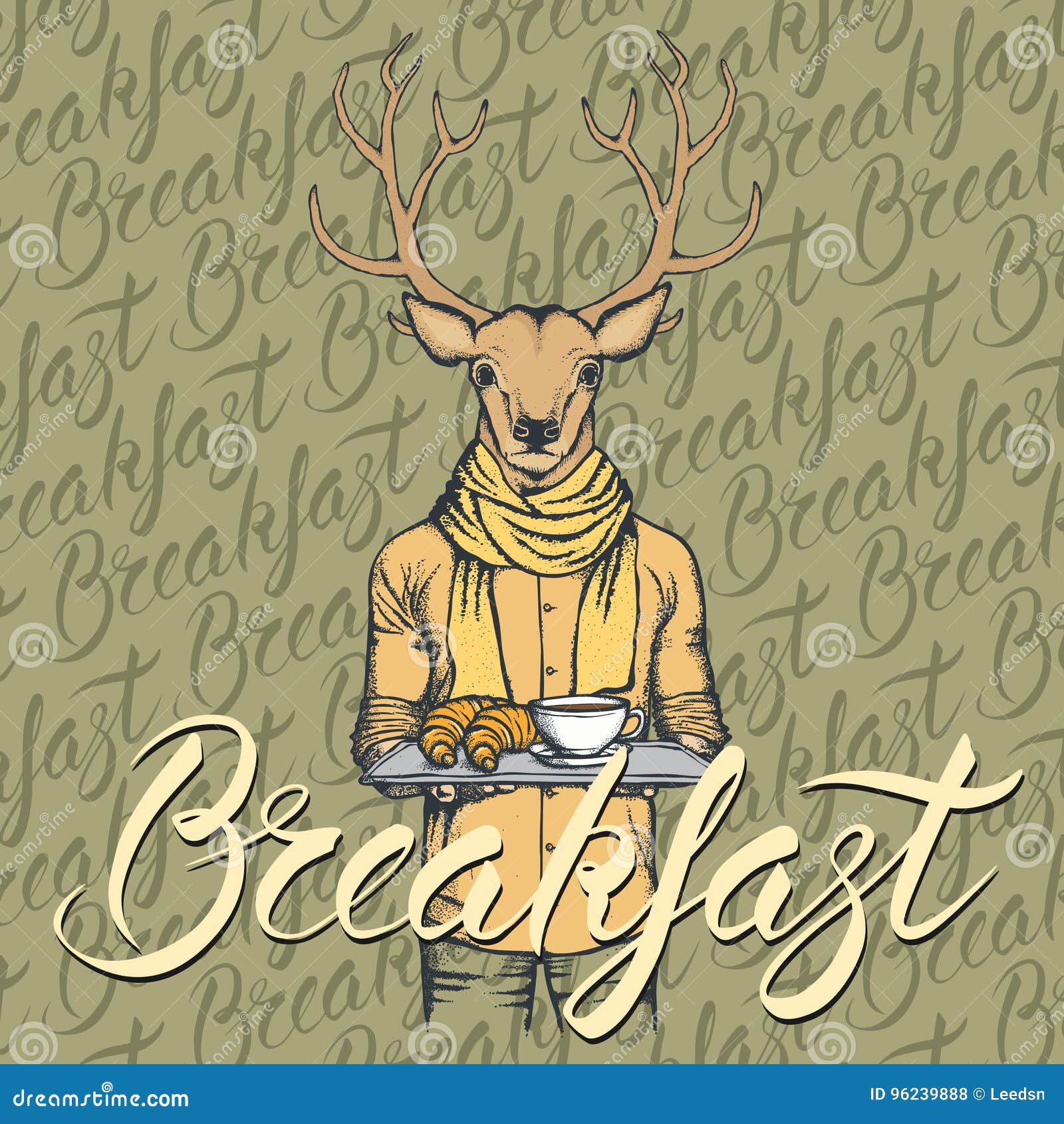 Vector a Ilustração Dos Cervos Com Croissant E Café Ilustração do Vetor