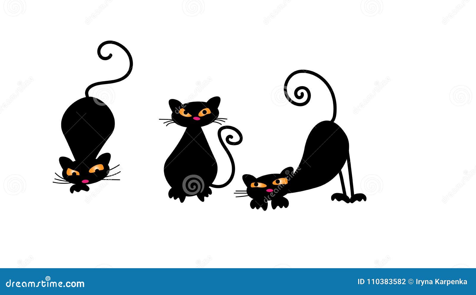 Vector Image of Black Cats in Different Poses. Black Cat Stock Vector ...