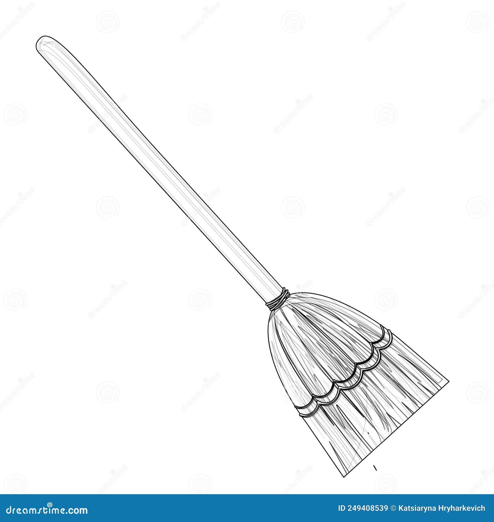 Vector Image of a Broom in Detailed Lines. Outline Style Stock Vector ...
