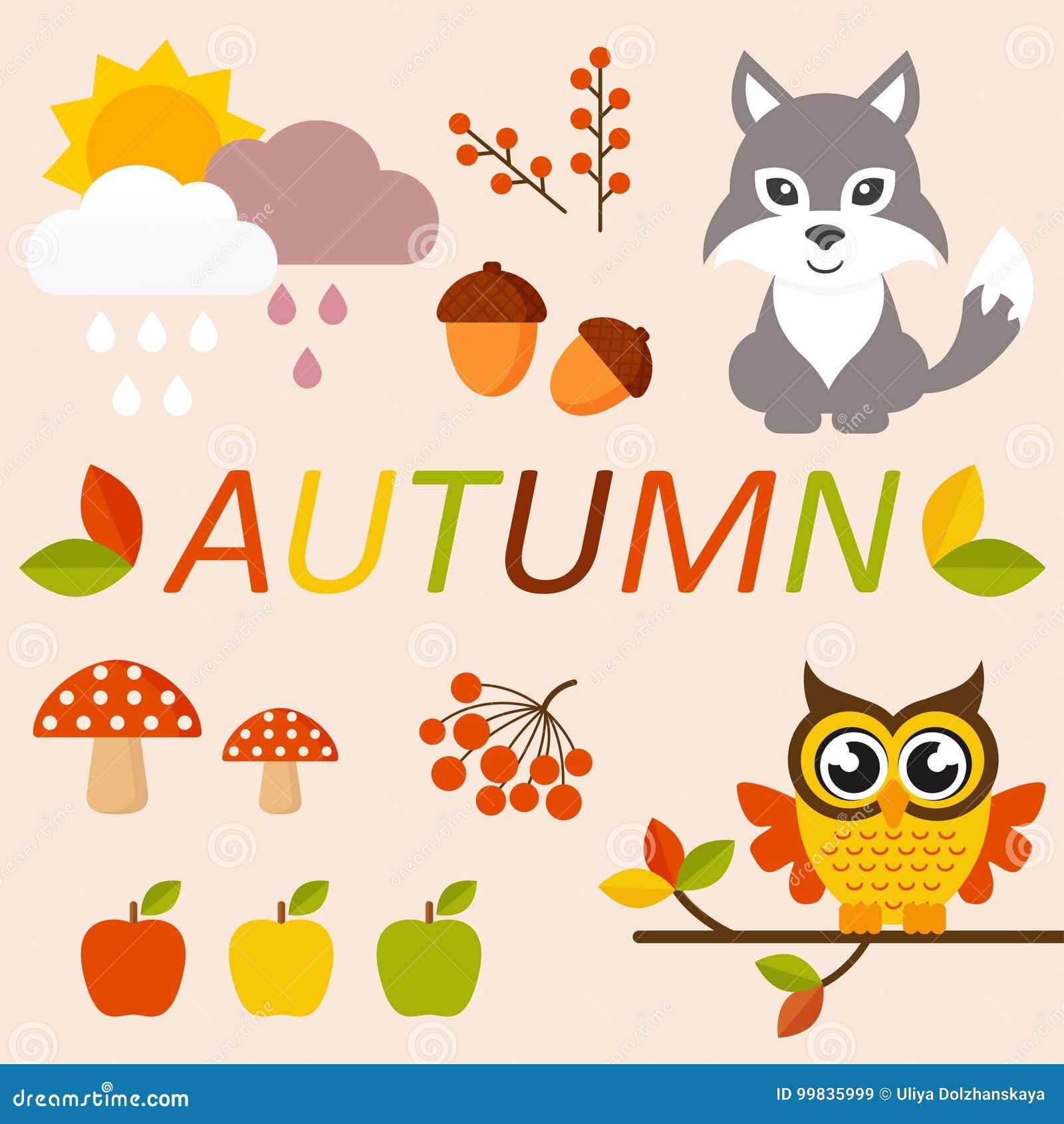 Cartoon autumn animals stock illustration. Illustration of apple - 99835999