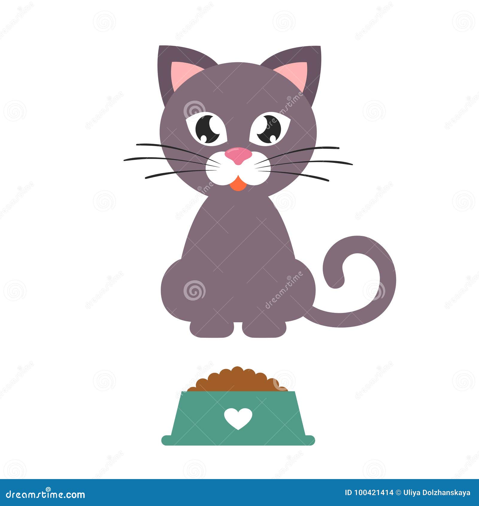 Cartoon cat with a bowl stock vector. Illustration of kitten 100421414