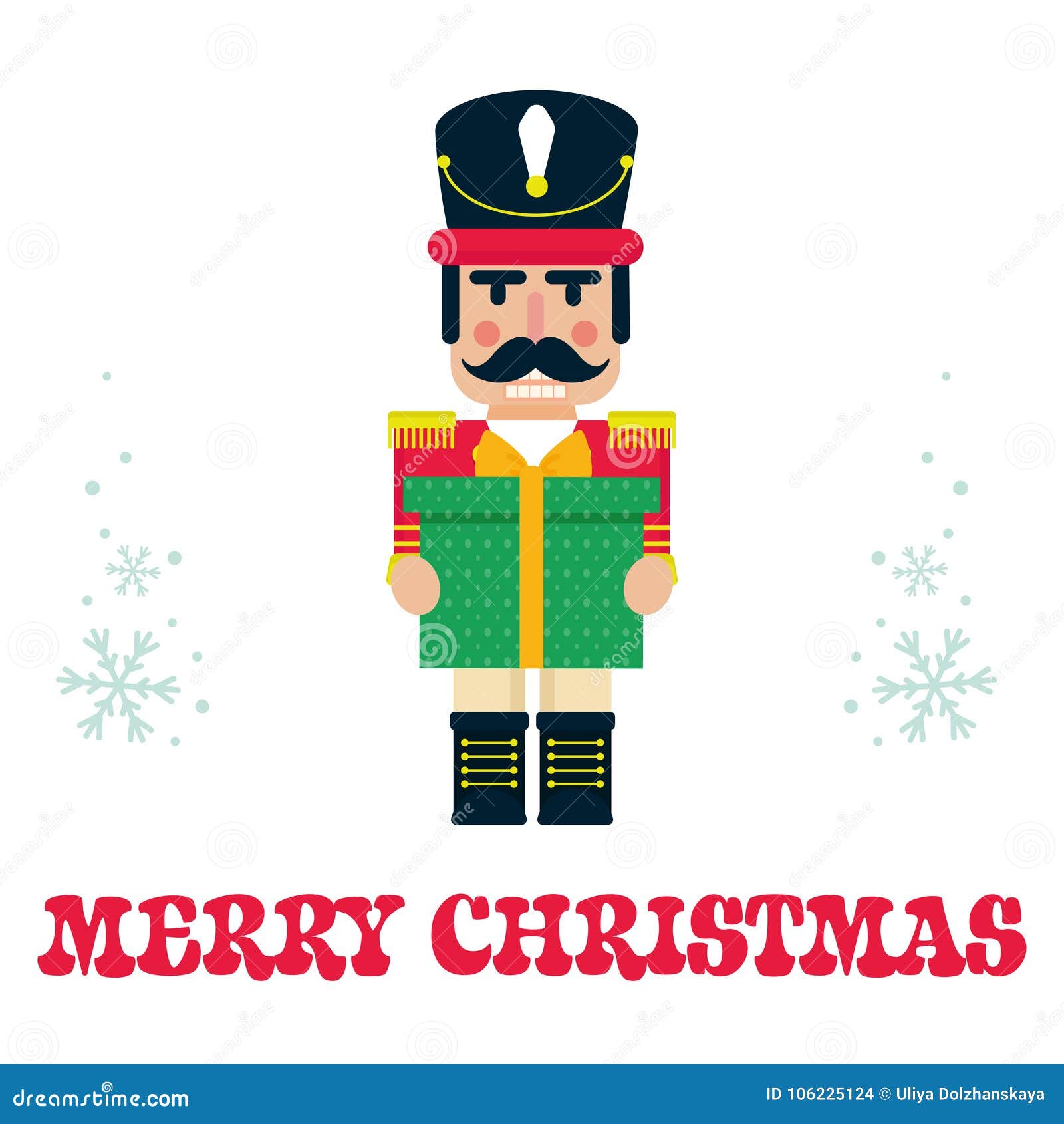 Cartoon Cute Nutcracker with Gift and Text Stock Vector Illustration