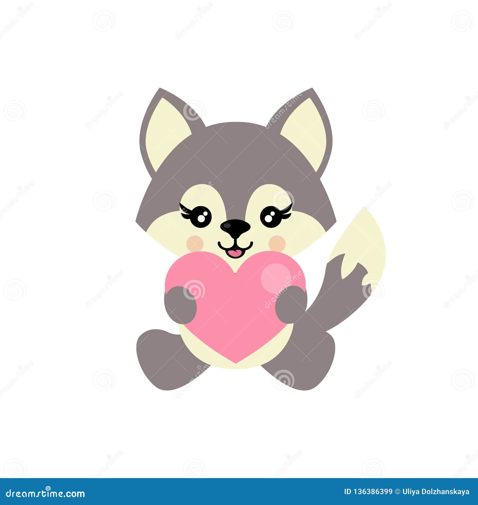 Download Cartoon Cute Wolf Sitting With Heart Vector Stock Vector ...