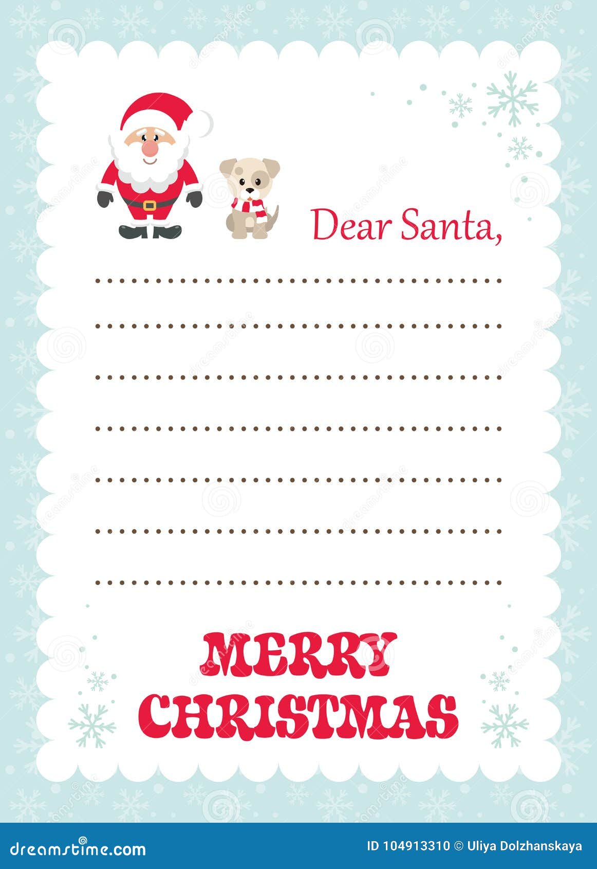 Cartoon Letter To Santa with Winter Dog and Santa Claus Stock Vector ...