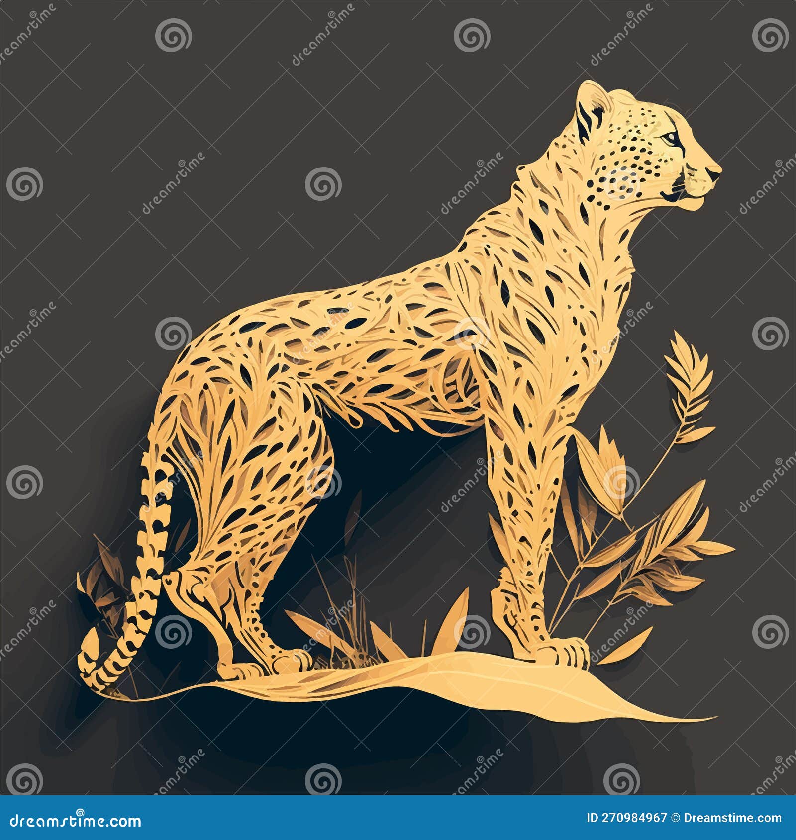  image of a cheetah sitting in the grass. drawing by hand and traced into a 