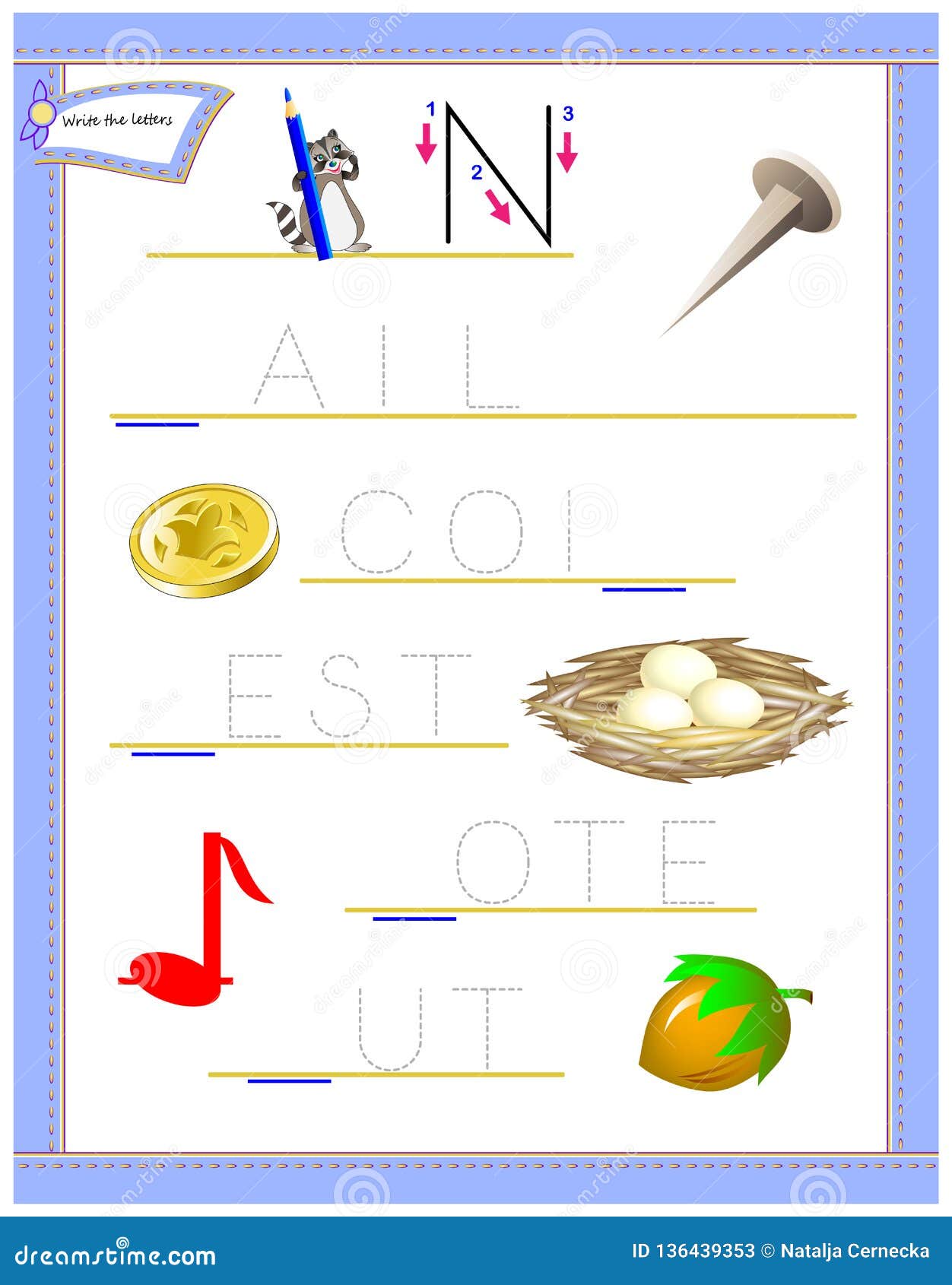 Tracing Letter N For Study English Alphabet. Printable Worksheet For