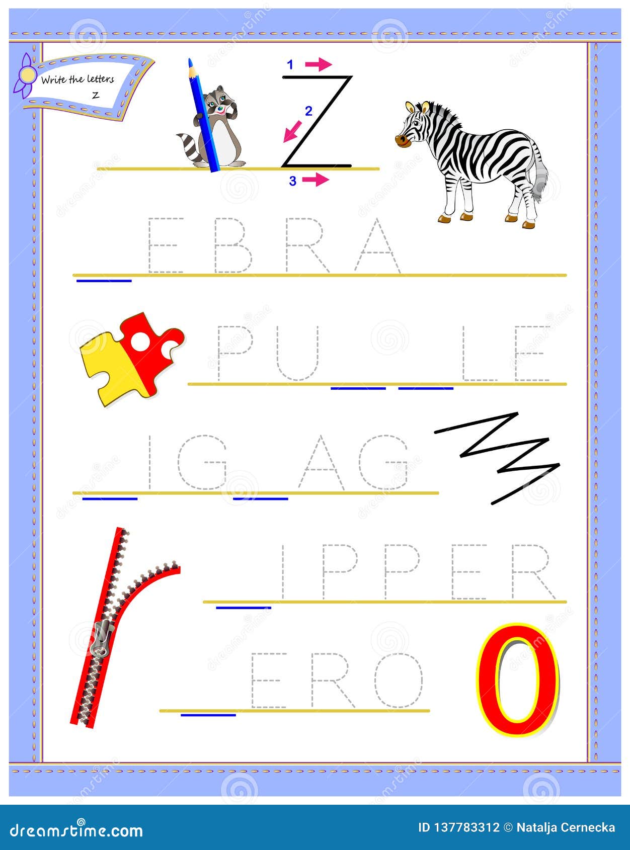 Tracing Letter Z for Study English Alphabet. Printable Worksheet for
