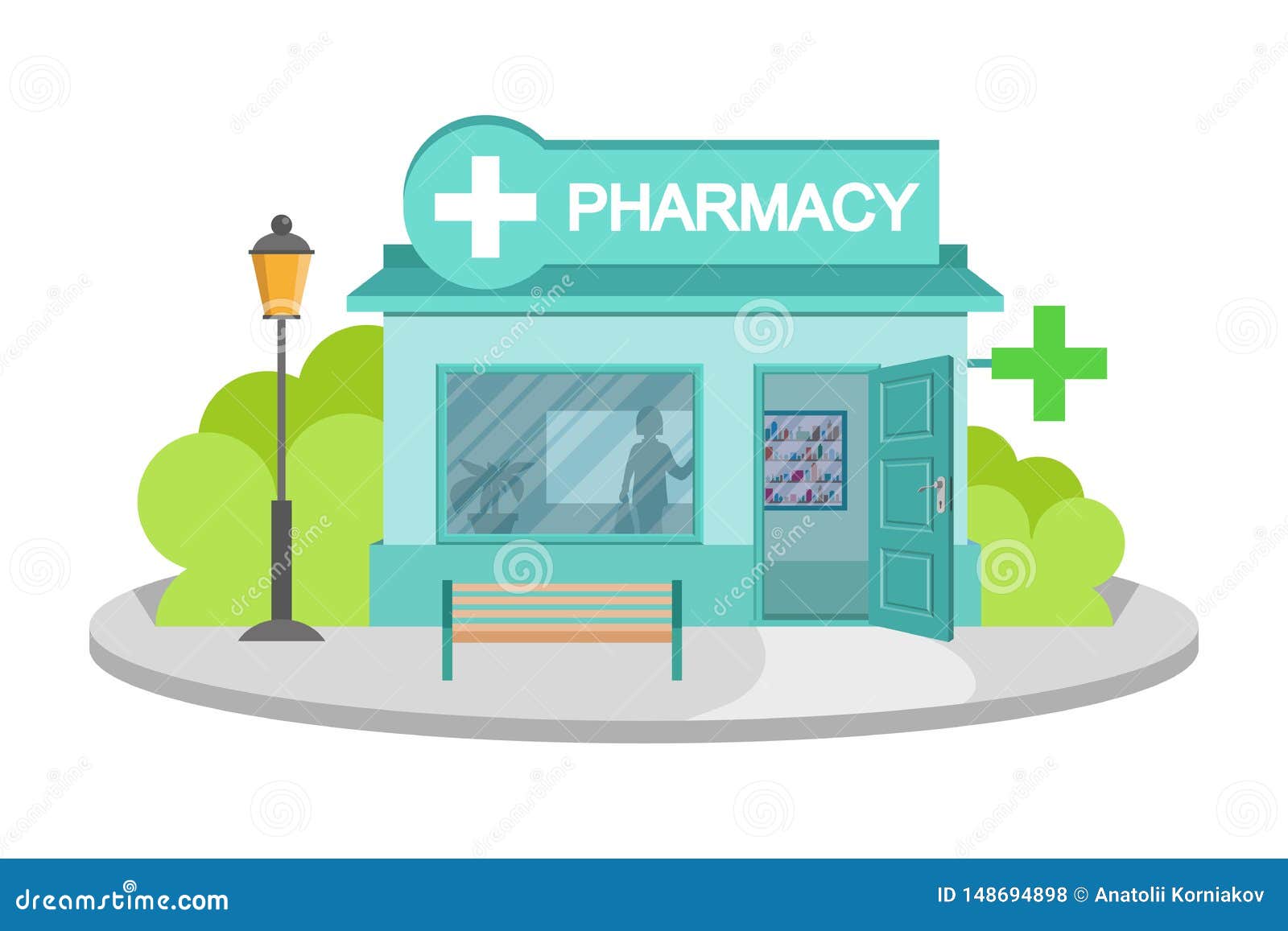 Vector Image Drugstore. Facade of Pharmacy Store Isolated on White  Background. Drugstore House. Cartoon Pharmacy Store Building Stock Vector -  Illustration of drug, concept: 148694898