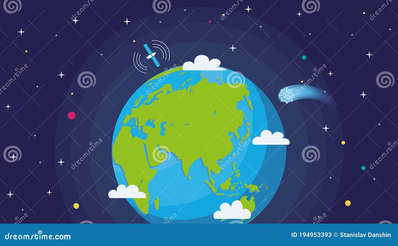Vector Image of Earth in Space. Illustration of Cartoon Space Background,  Planets, Stars, Comets in Flat Design Stock Vector - Illustration of  spacecraft, galaxy: 194953393