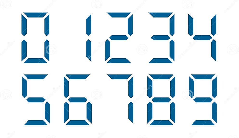 Vector Image of Electronic Blue Numbers on White Background Stock