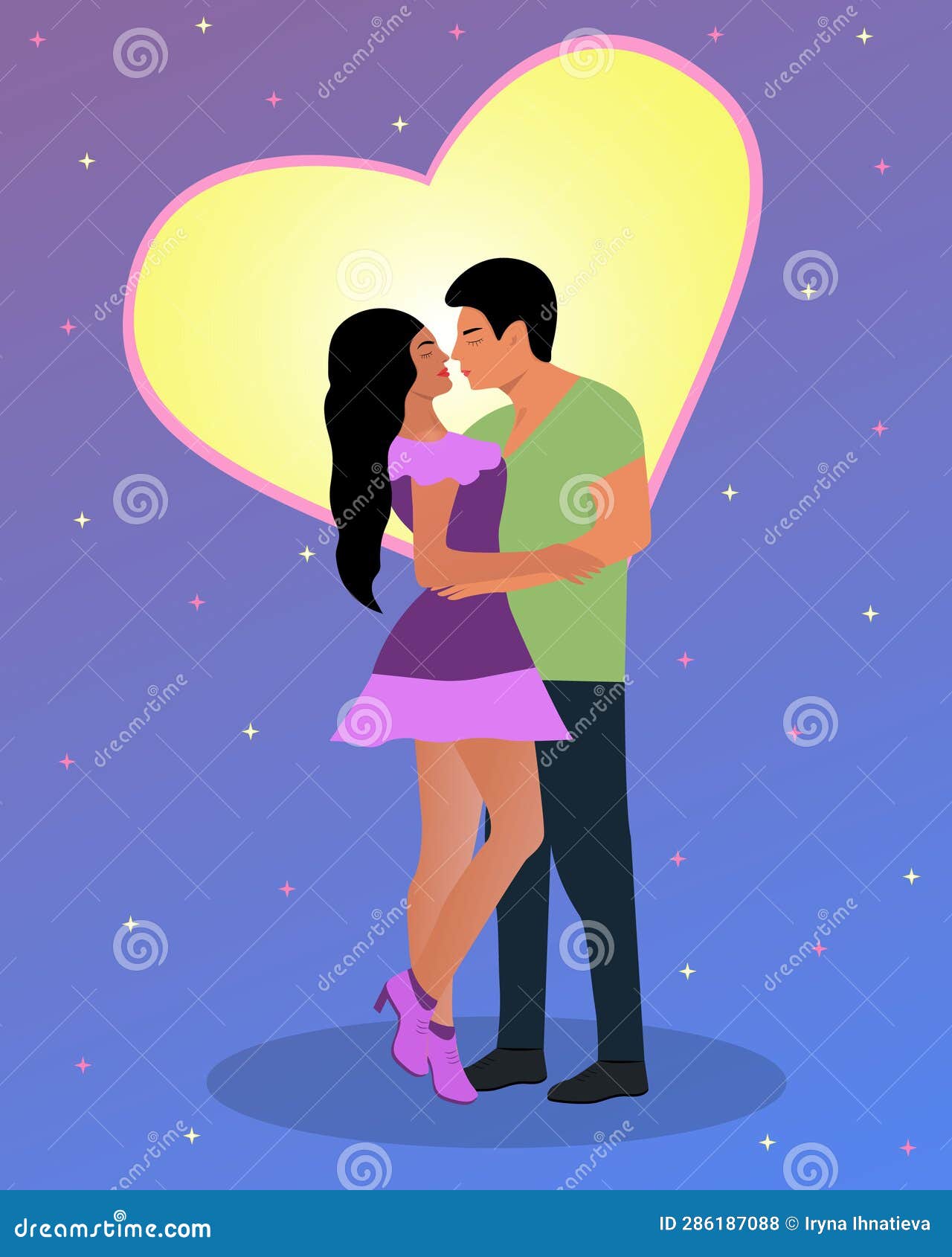 Vector man and woman couple in a romantic relationship, first love