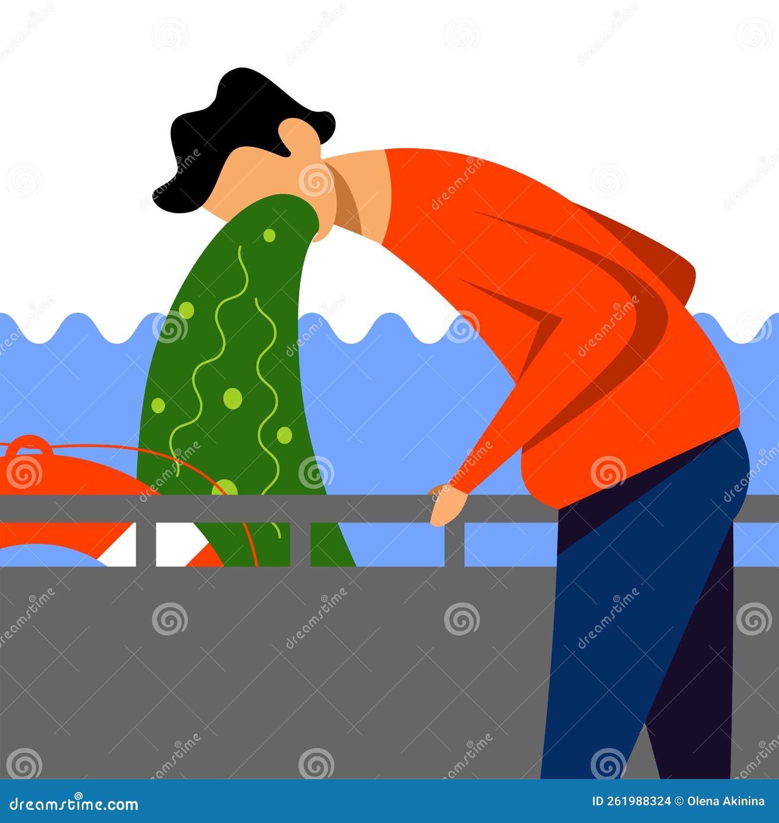 A Vector Image of a Man in the Ship with Motion Sickness and Dizziness