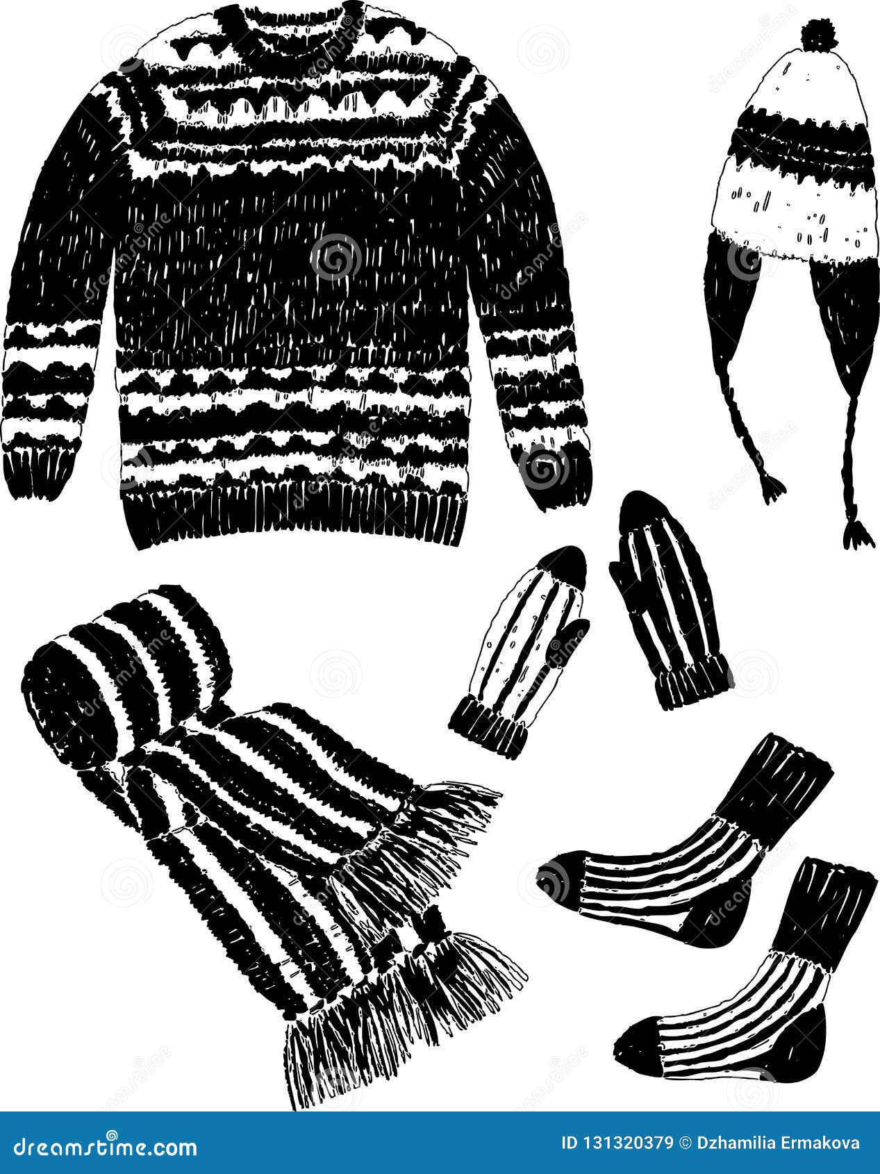 Vector Image of a Set of Wool Knitted Clothes Stock Vector