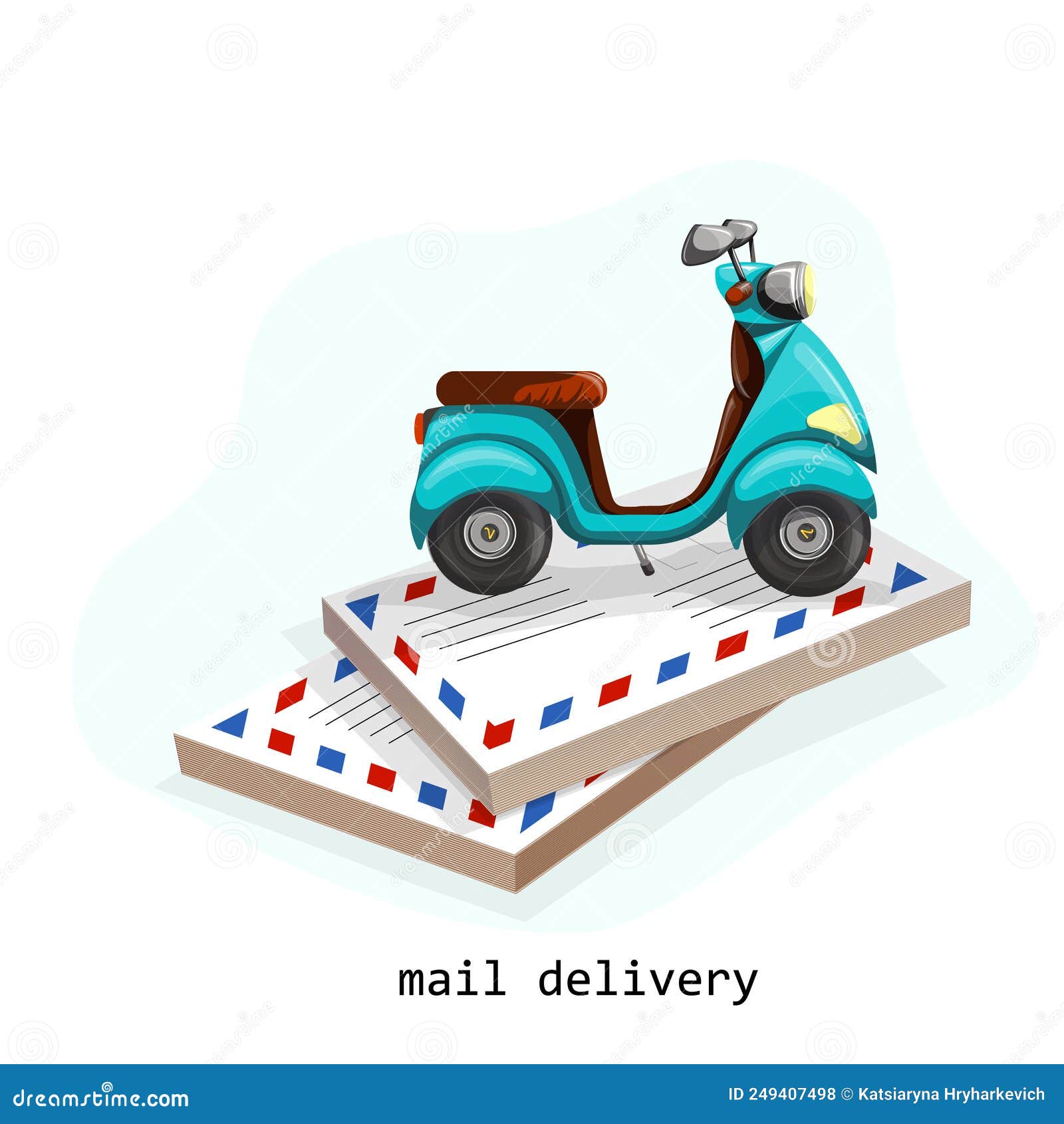 image of several stacks of envelopes and a scooter standing on them with context.