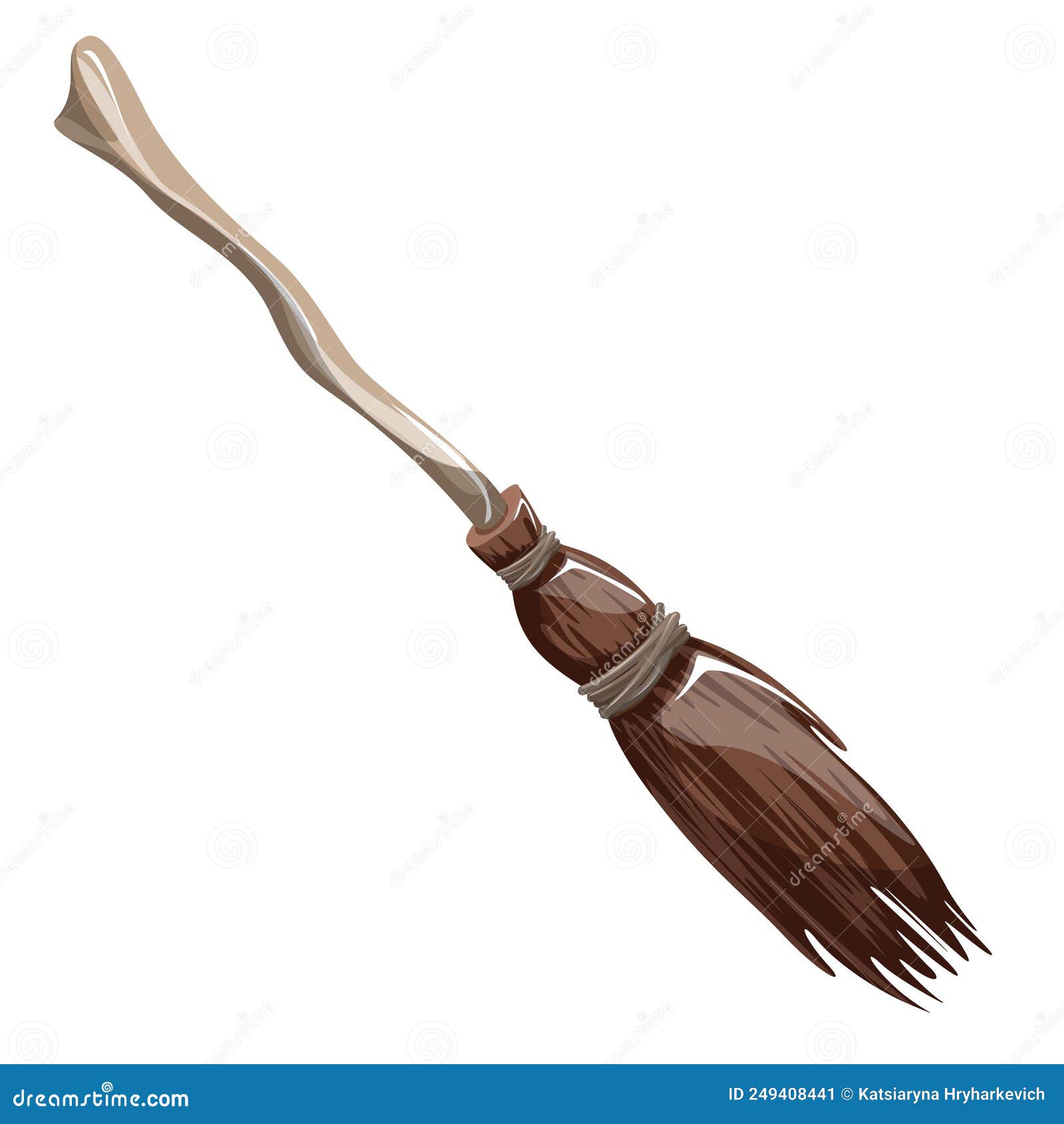 Image of a Stylized Broomstick in Cartoon Style Isolated on White