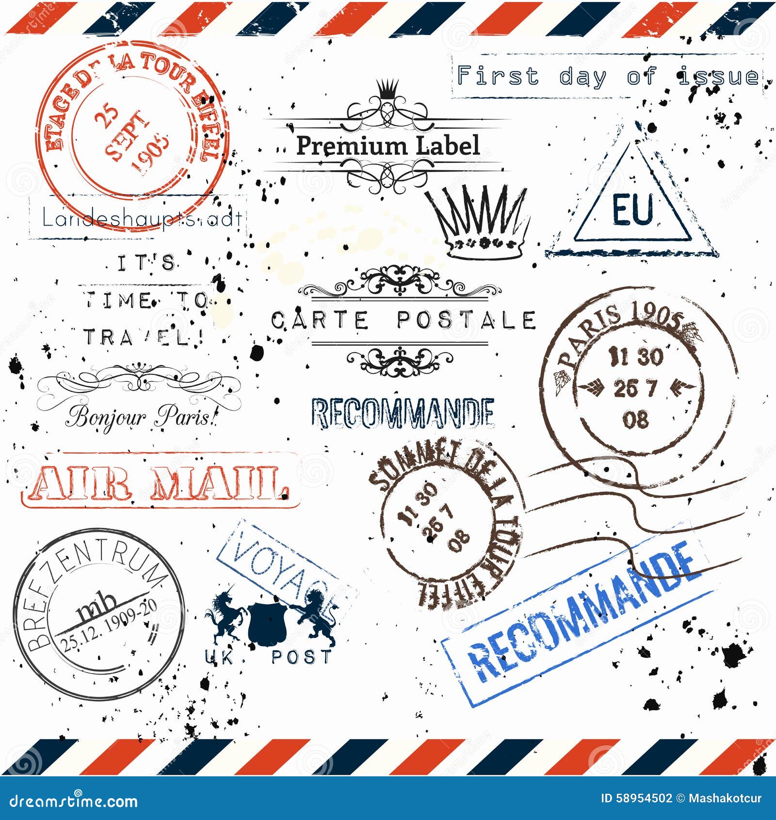  imitation of vintage post stamps paris, voyage travel voc
