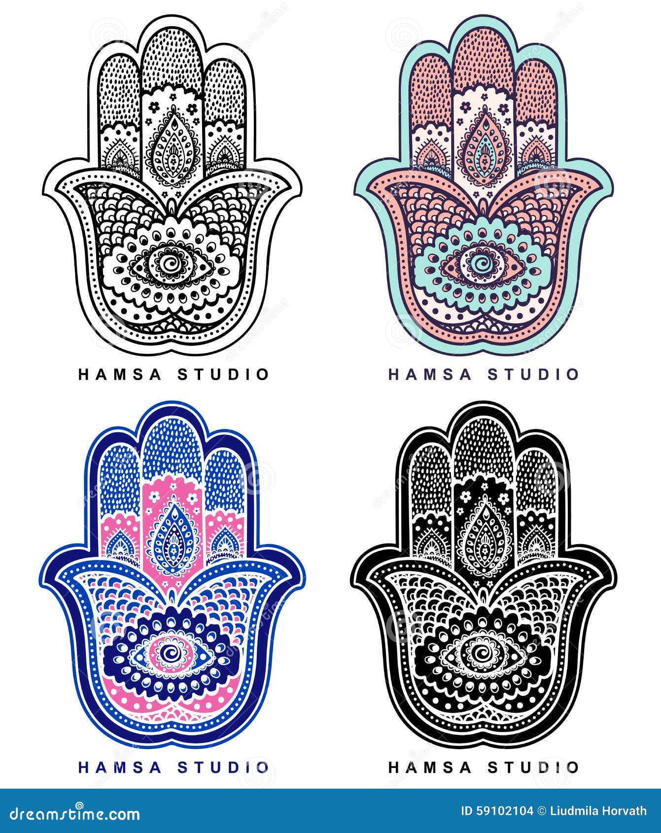 Vector Indian Hand Drawn Hamsa with Ornaments Stock Vector ...