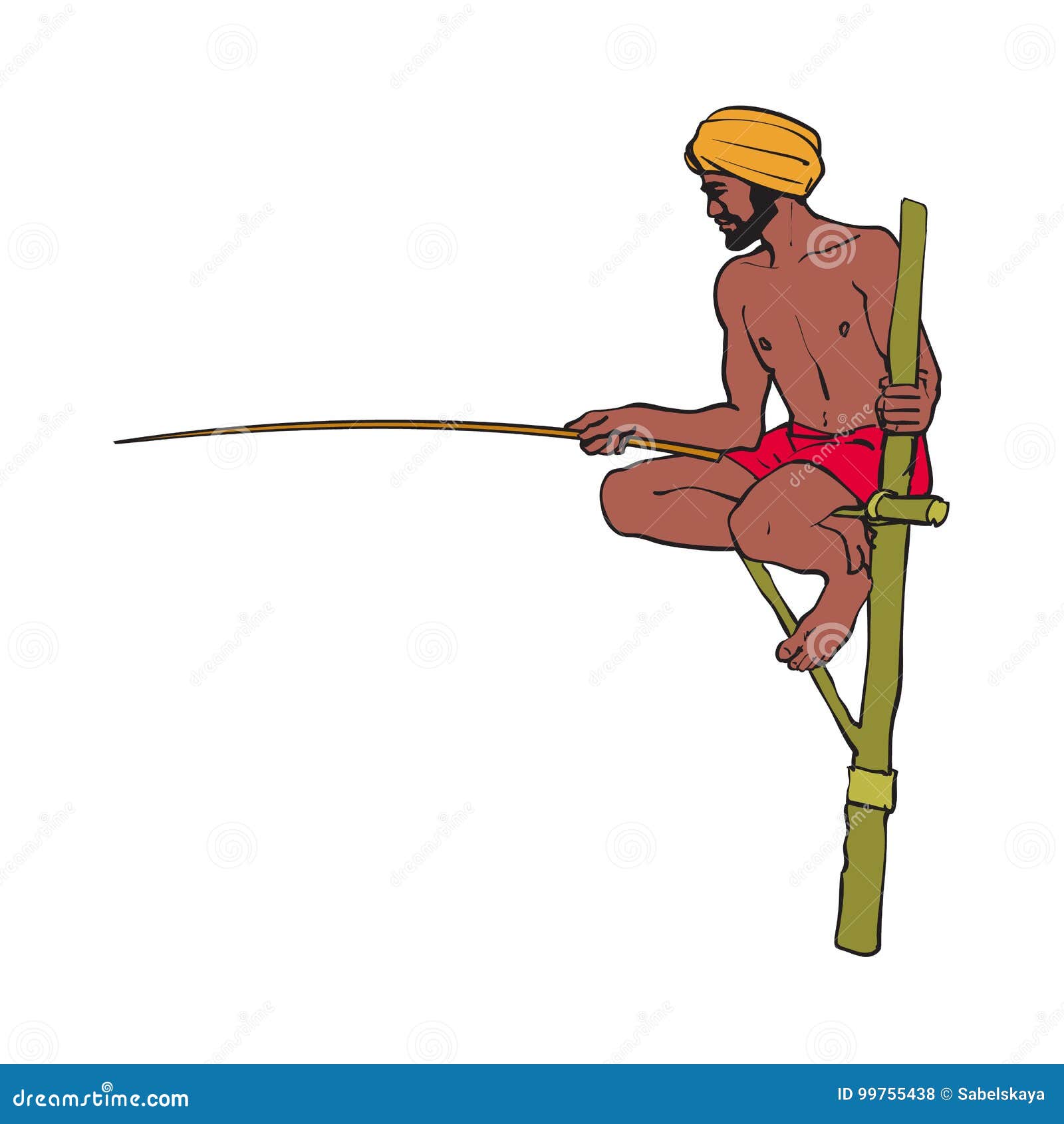 Retro Tropical Native Man Spear Fishing Stock Vector (Royalty Free