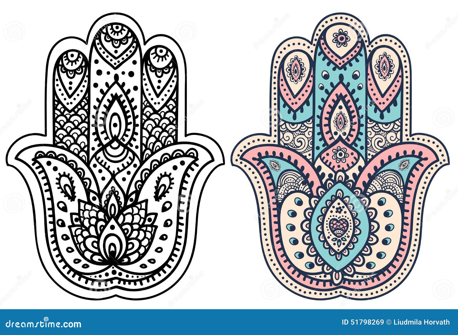 Vector Indische Hand Getrokken Hamsa Met Ornamenten Vector Illustratie ...