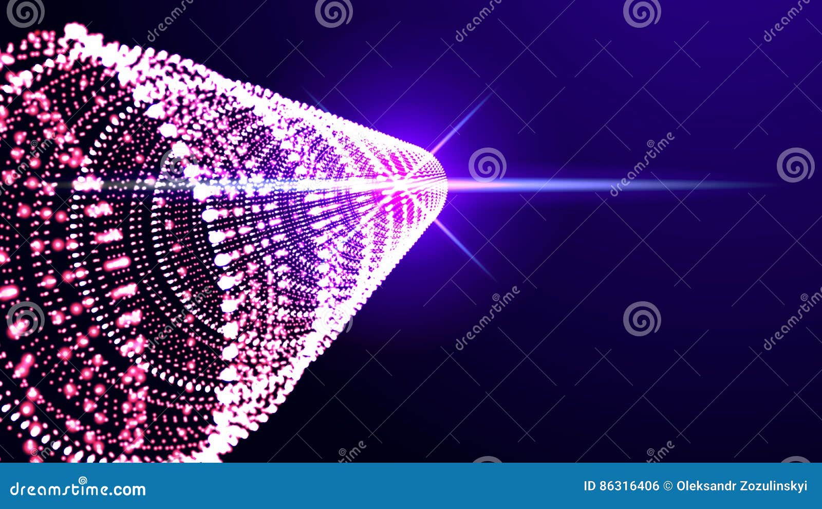 Vector infinite clour round tunnel of shining flares on black background.