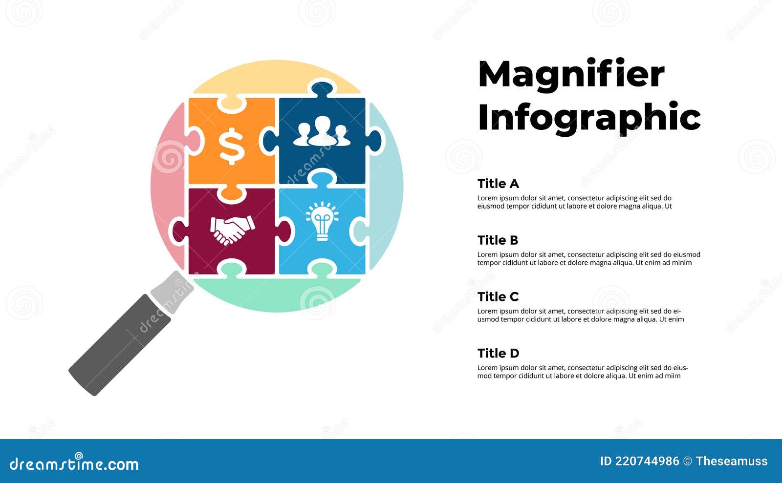 Puzzle Magnifier Sign. Scientific Research Infographic. Analysis Zoom