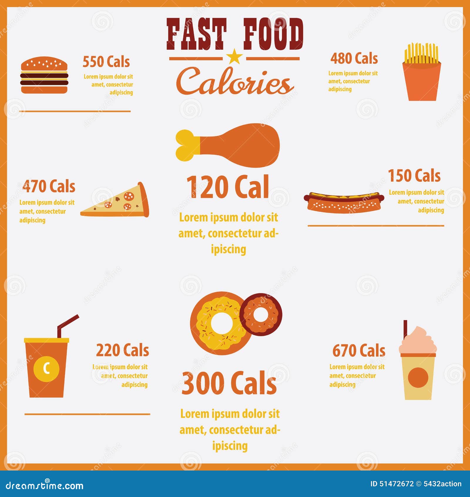 Vector Infographic Fast Food Calories. Stock Vector - Illustration of