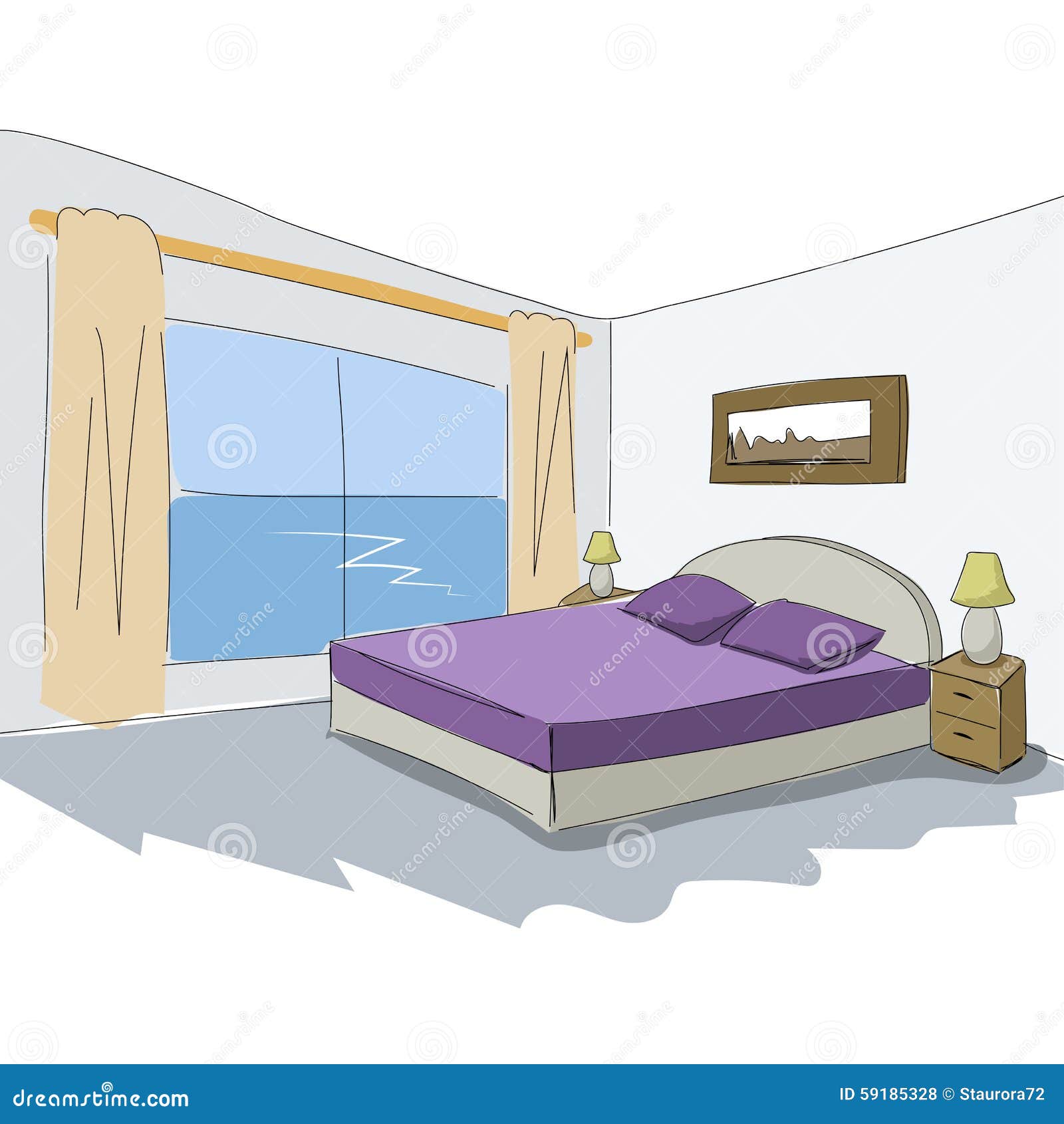 Vector Interior Sketch Design Of Bedroom. Stock Vector - Illustration