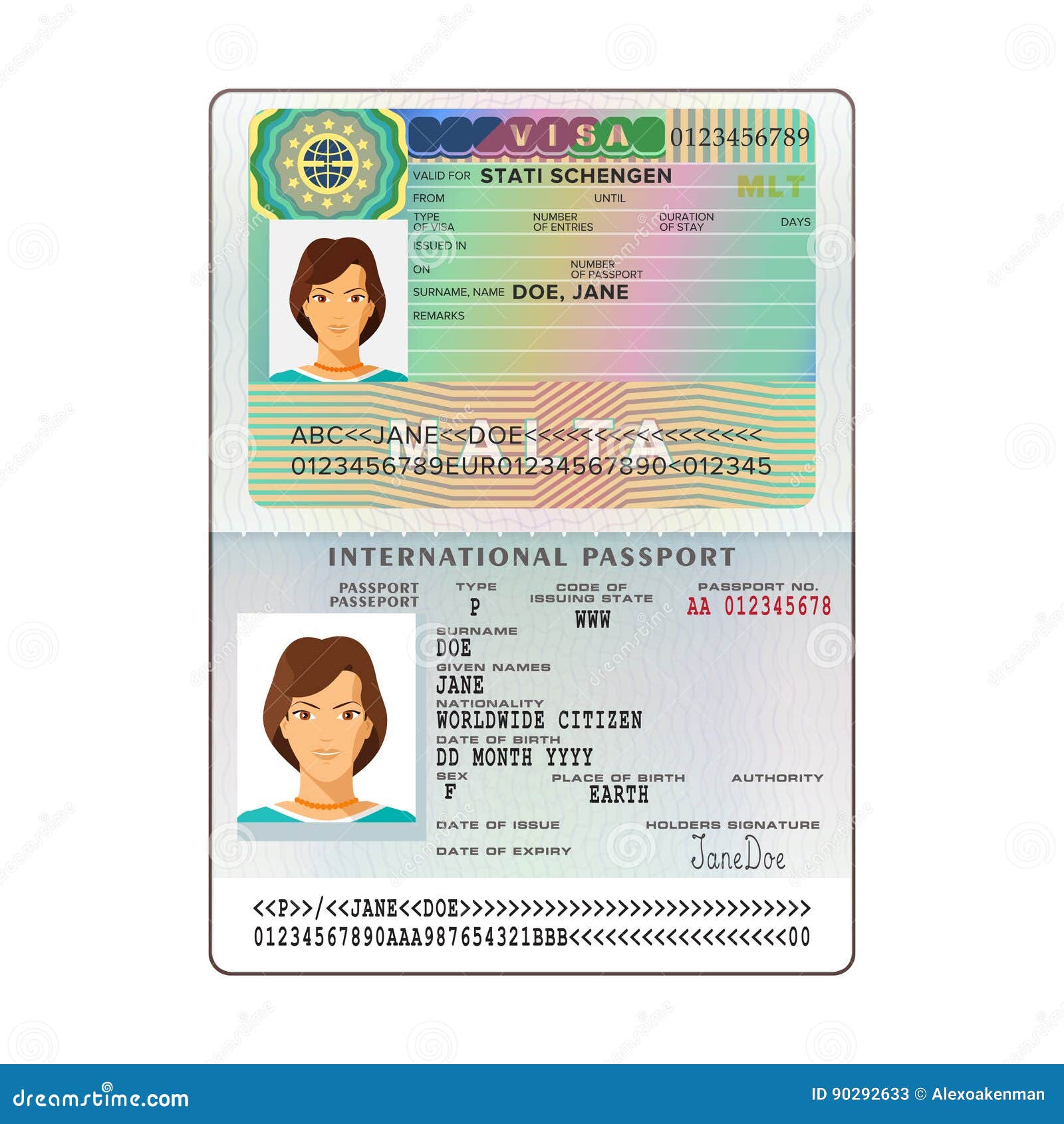 Malta Visa Document, With Malta Flag In Background. Malta Flag With