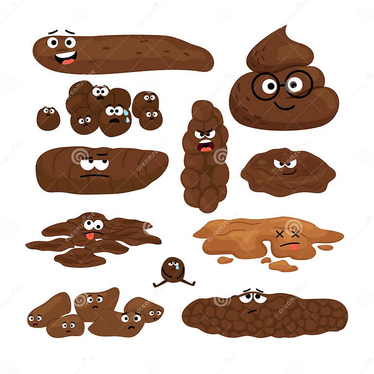Vector Isolated Cartoon Illustration of Poop with Eyes. Set of