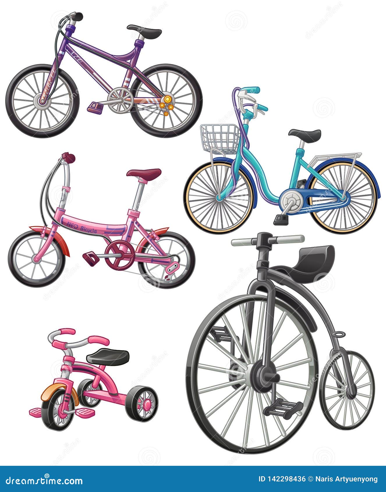 Vector Isolated 5 Different Bicycles. Stock Vector Illustration of